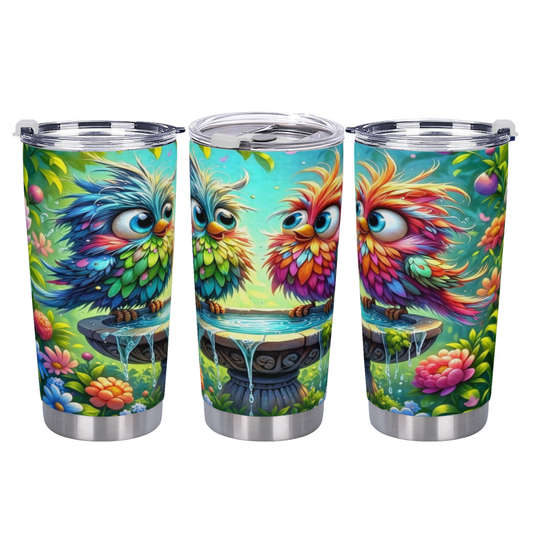 Whimsical Rainbow Fluffy Owl Floral Garden Cute Tumbler