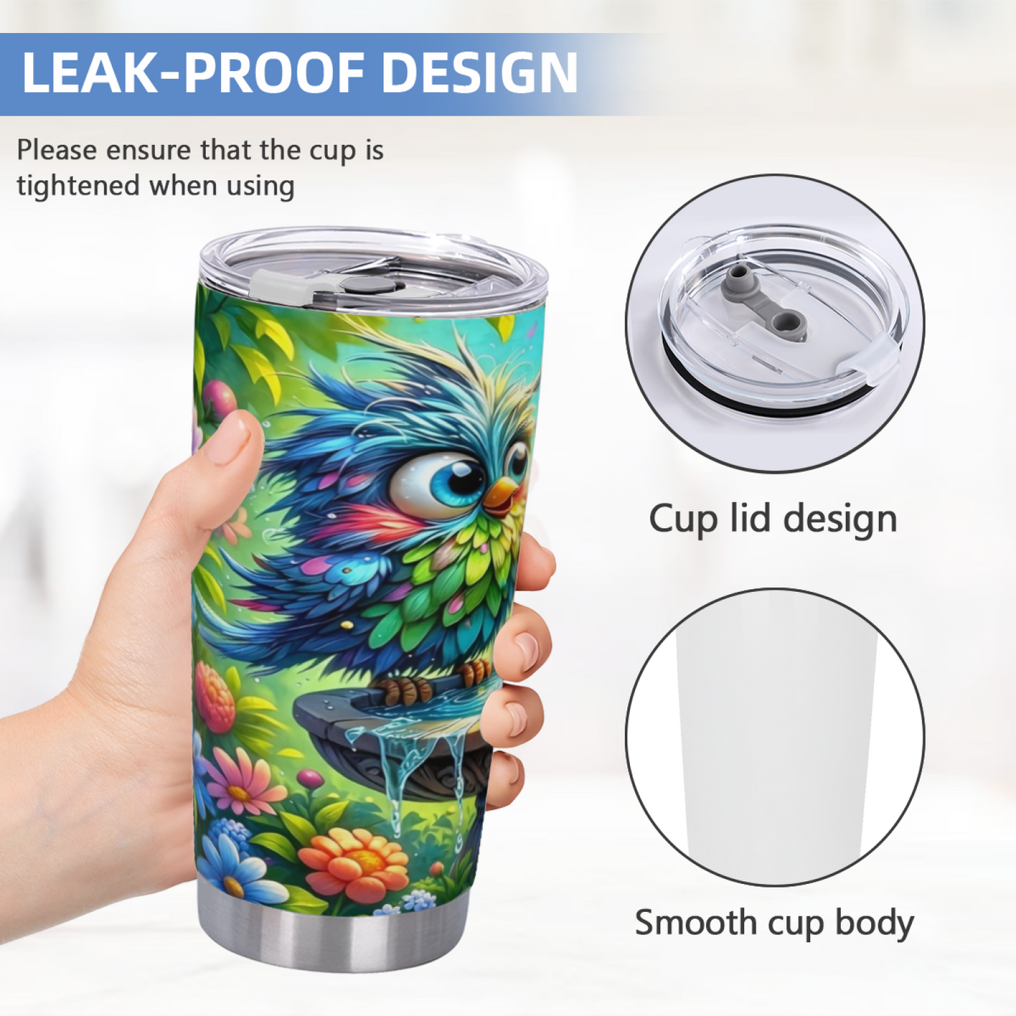 Whimsical Rainbow Fluffy Owl Floral Garden Cute Tumbler