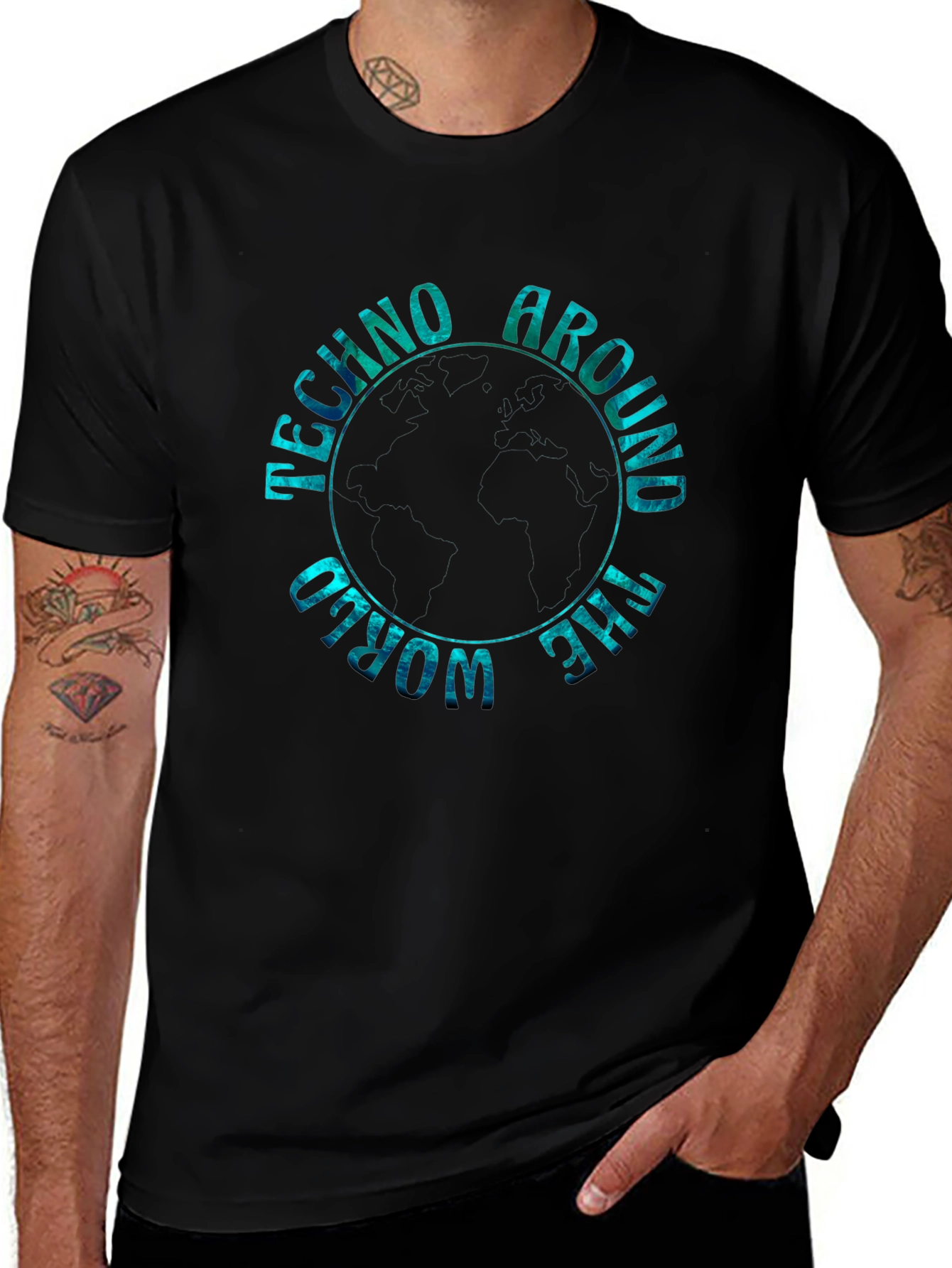 Techno Around the World Graphic Tee - Black