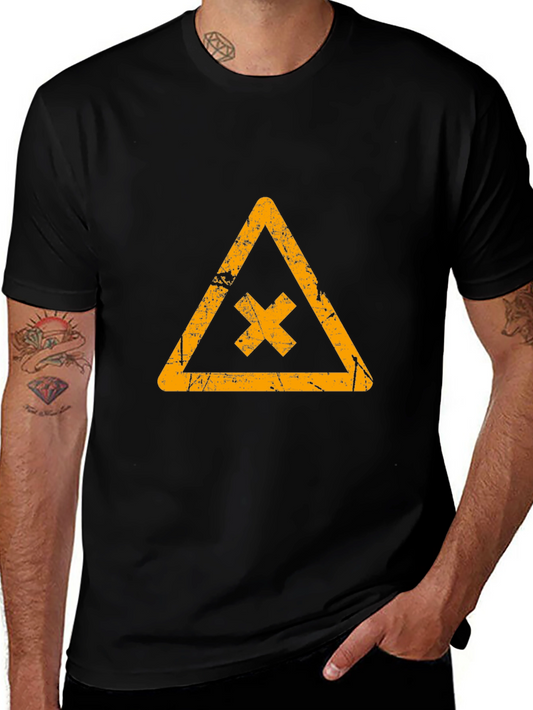 Distressed Graphic Tee: Triangle Hazard Symbol T-Shirt