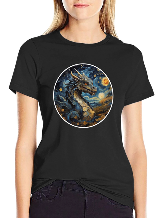 Dragon Starry Night Graphic Tee - Black