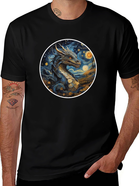 Dragon Starry Night Graphic Tee - Black