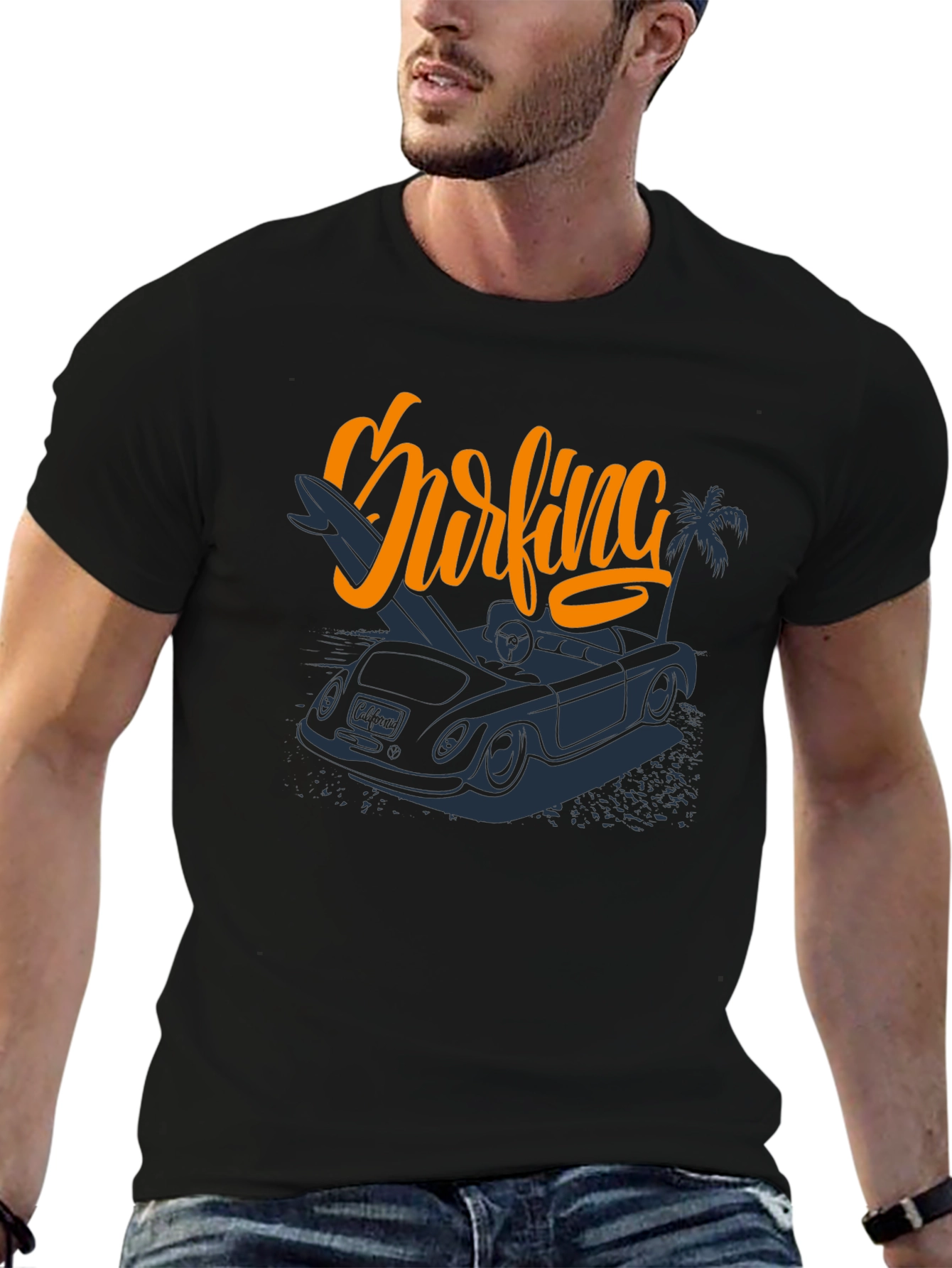 Surfing Car Graphic Tee - Mens Black T-Shirt