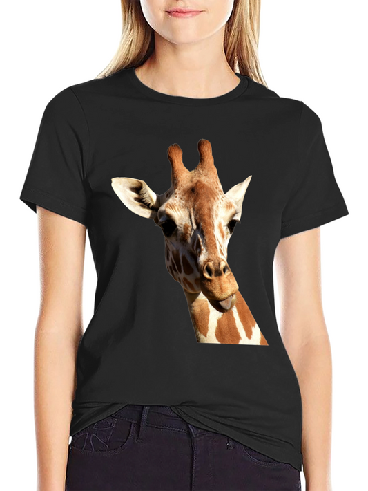 Giraffe Graphic Tee - Black Cotton Casual T-Shirt