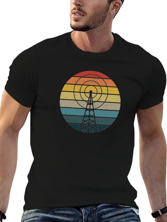 Vintage Radio Tower Graphic Tee - Retro Style