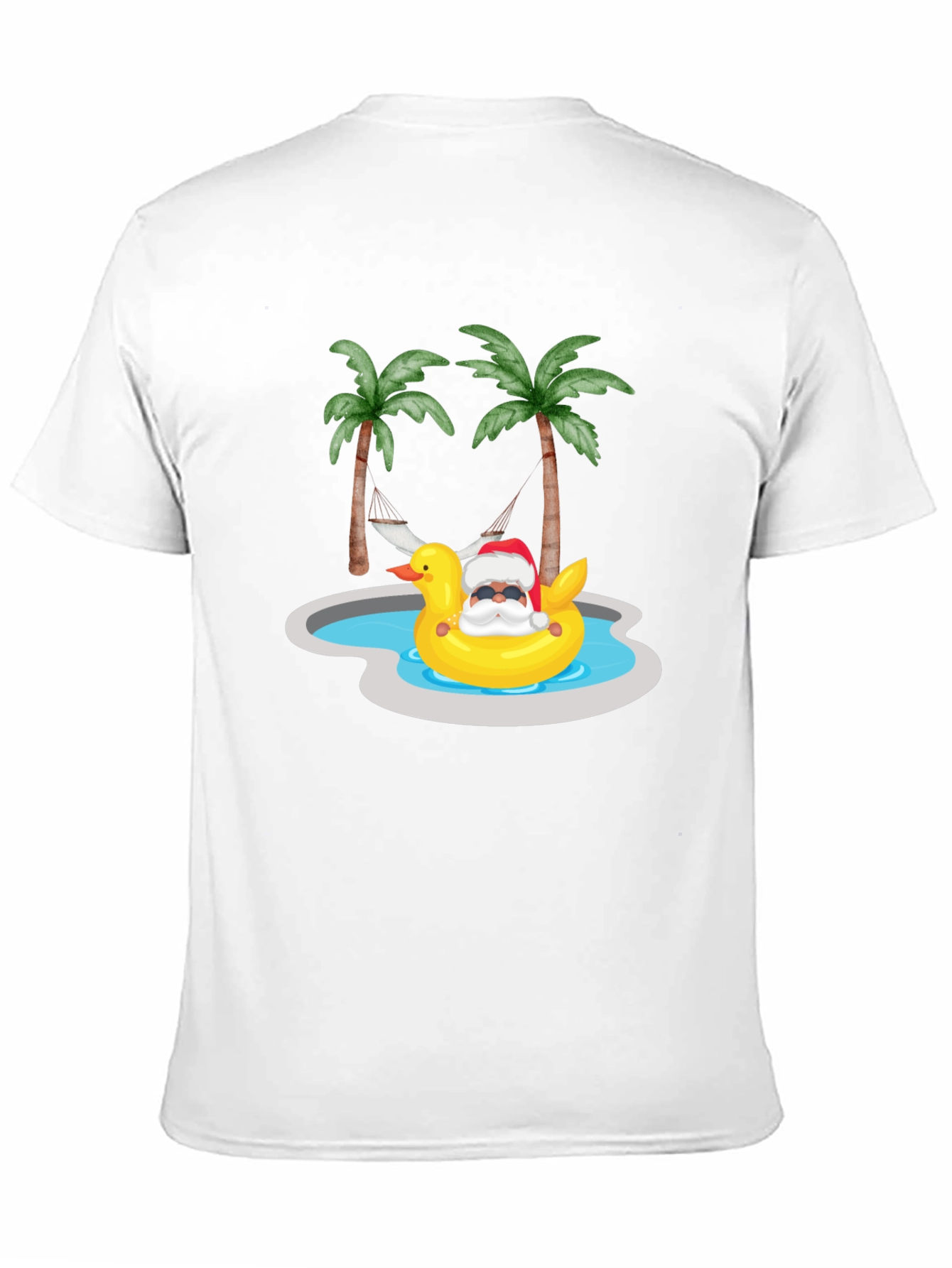 Tropical Santa Duck Pool Summer Black T-Shirt