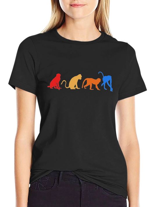 Colorful Monkey Silhouette Graphic Tee - Black
