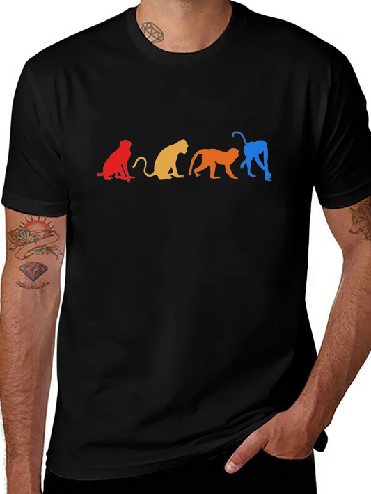 Colorful Monkey Silhouette Graphic Tee - Black