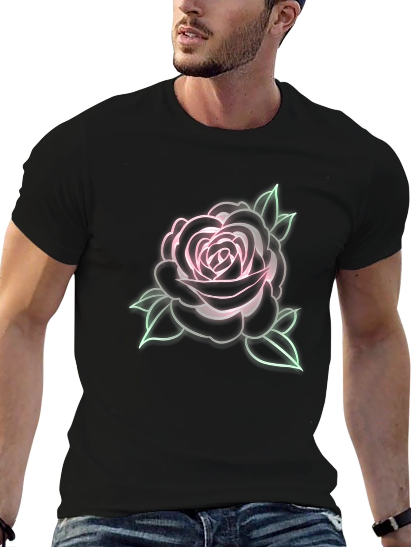 Neon Rose Graphic T-Shirt - Stylish Casual Wear