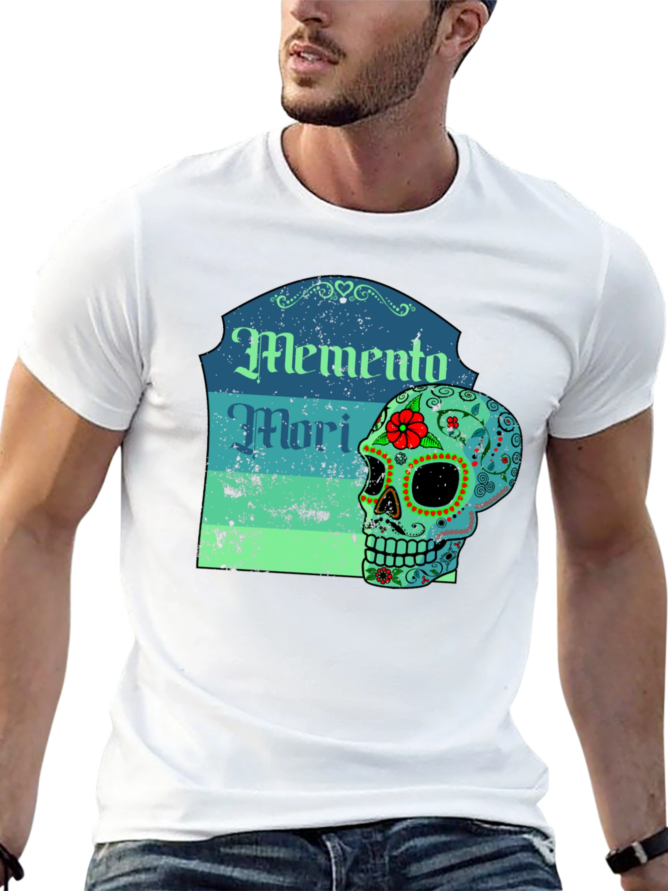 Memento Mori Sugar Skull Graphic Tee - Black