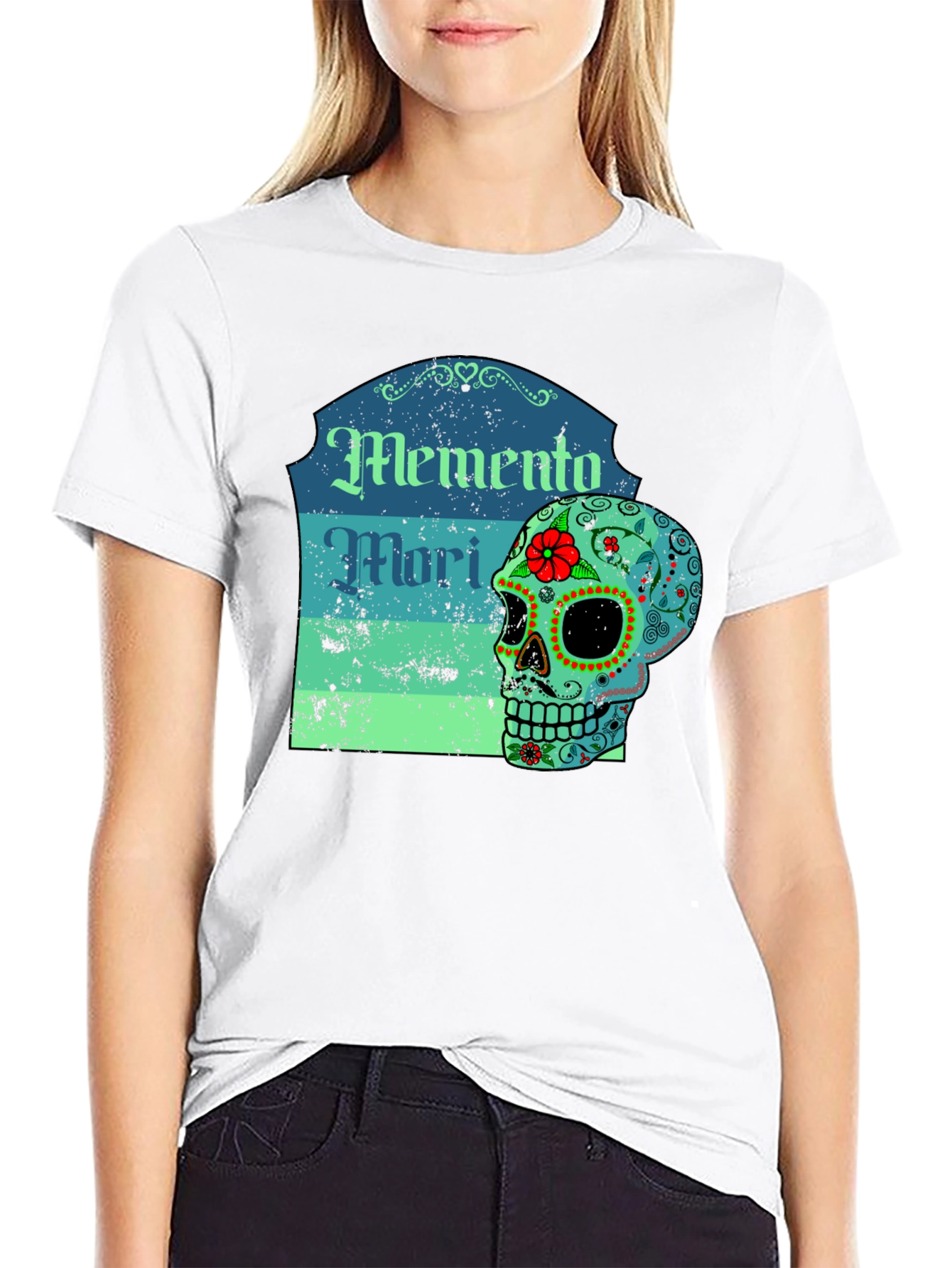 Memento Mori Sugar Skull Graphic Tee - Black