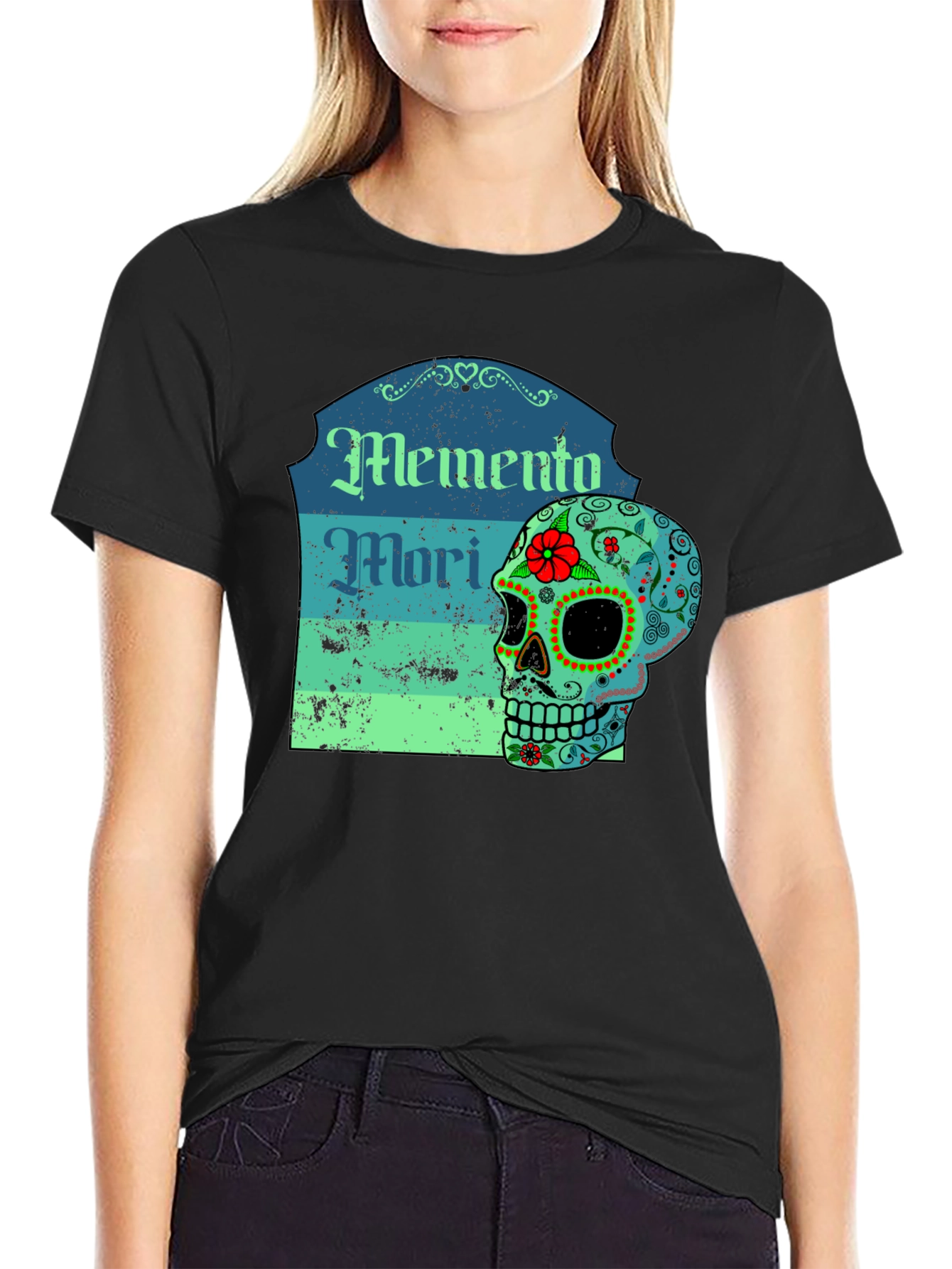 Memento Mori Sugar Skull Graphic Tee - Black
