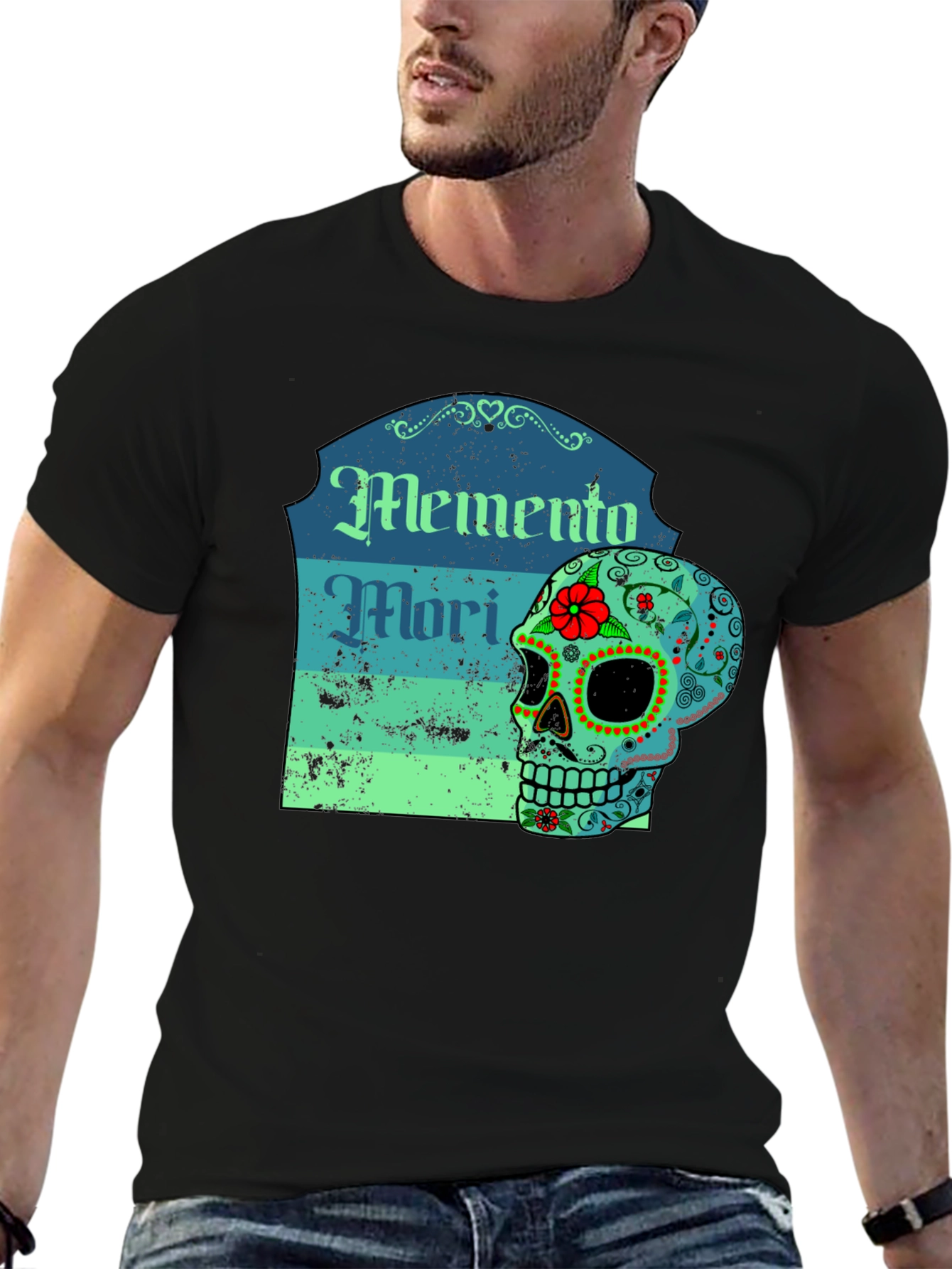 Memento Mori Sugar Skull Graphic Tee - Black