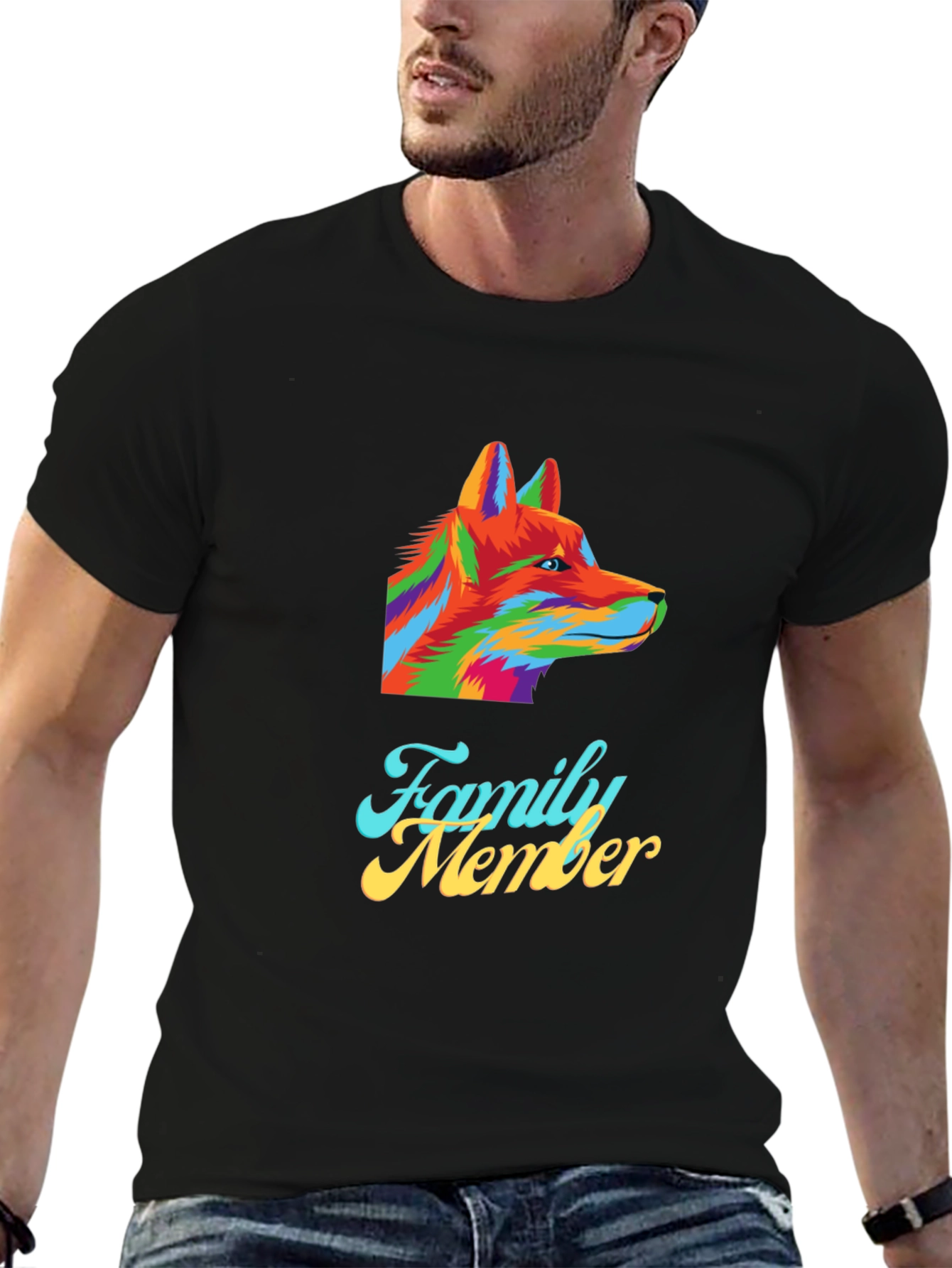 Family Member Wolf Graphic Tee - Mens Black T-Shirt