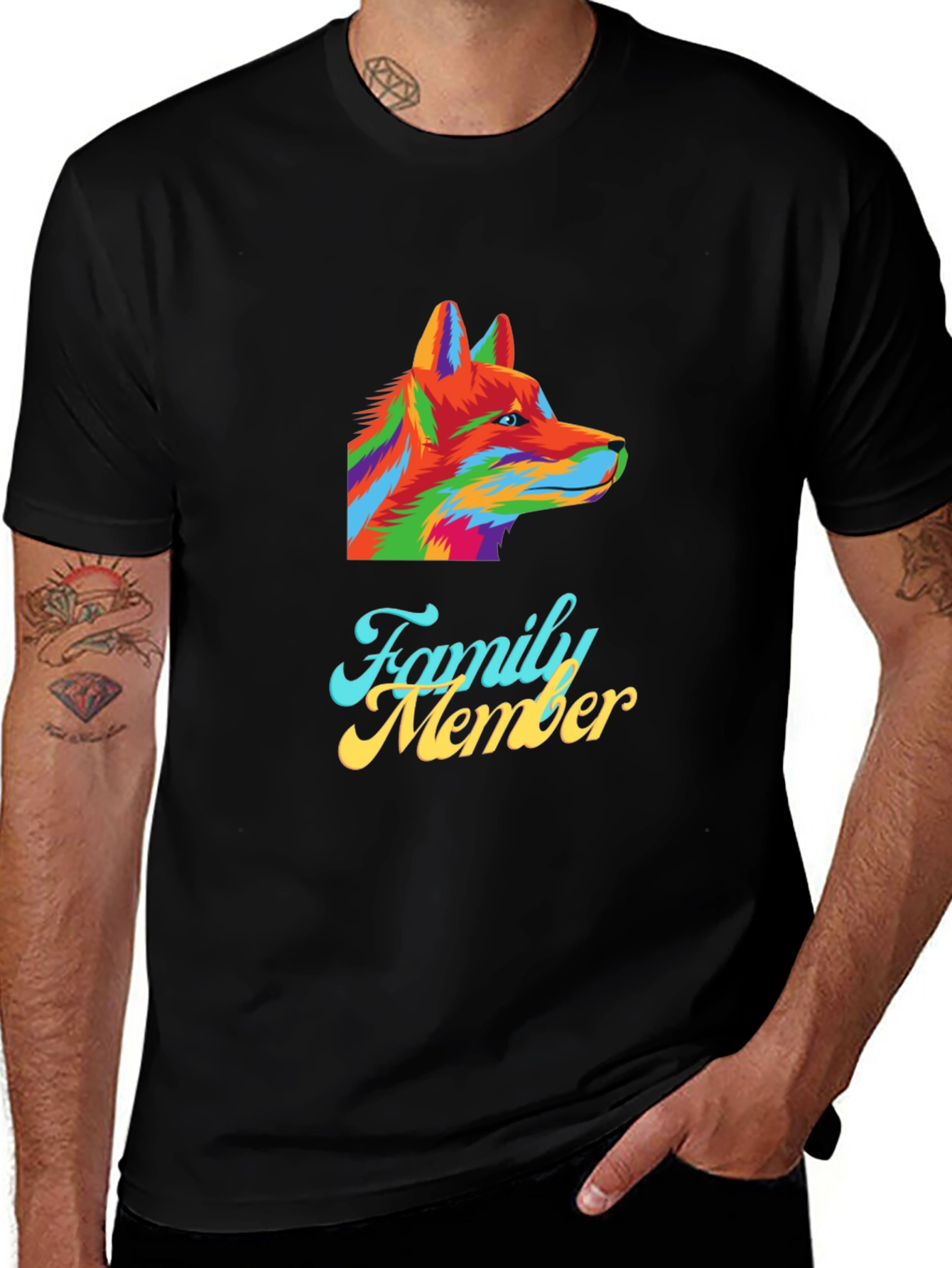 Family Member Wolf Graphic Tee - Mens Black T-Shirt