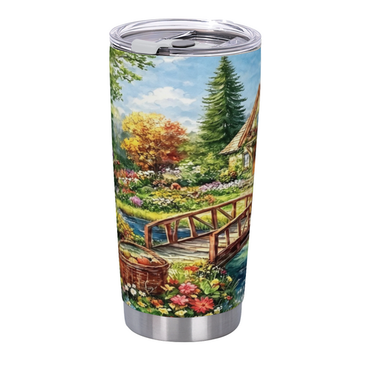 Colorful Autumn Creek Wooden Bridge Country Cottage Tumbler
