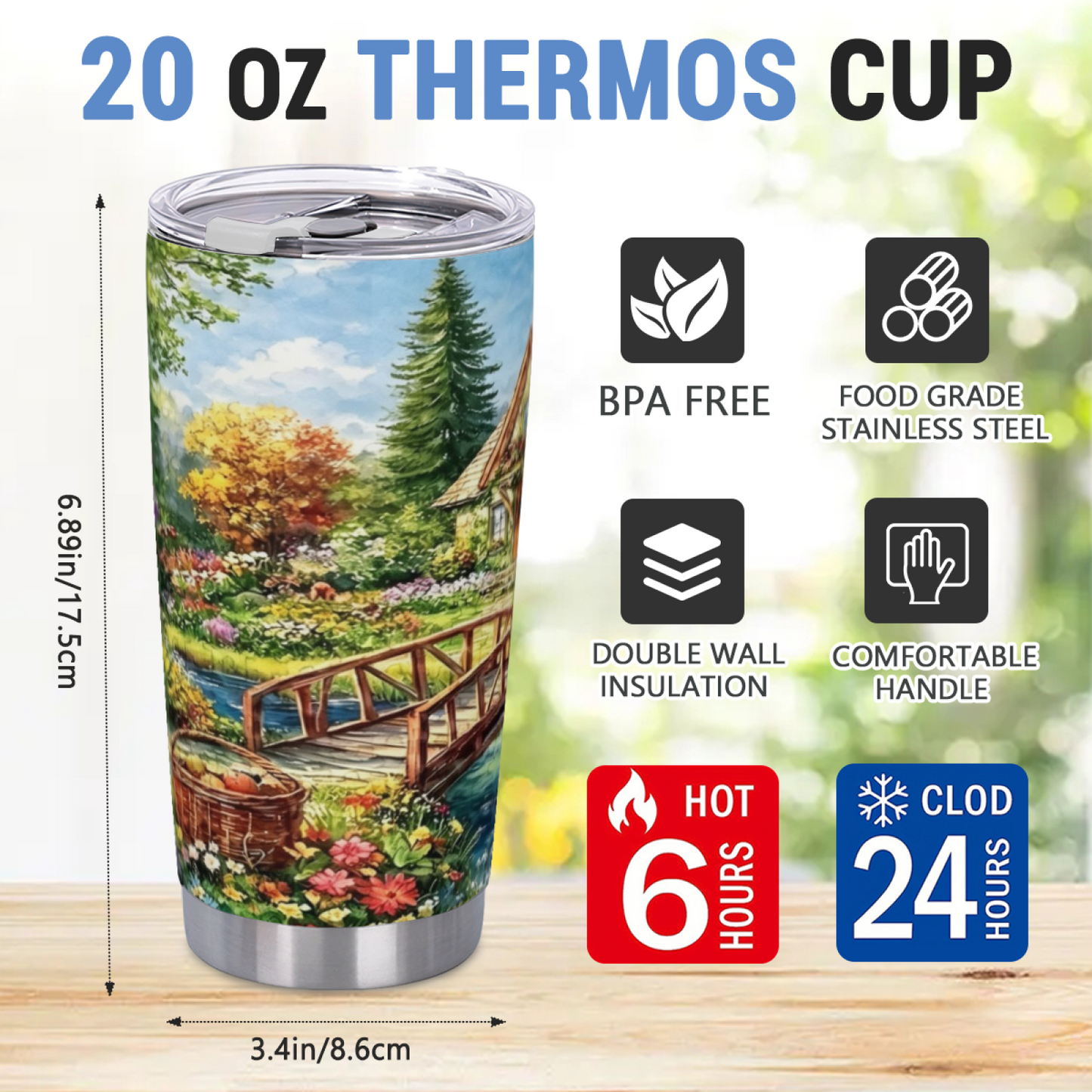 Colorful Autumn Creek Wooden Bridge Country Cottage Tumbler