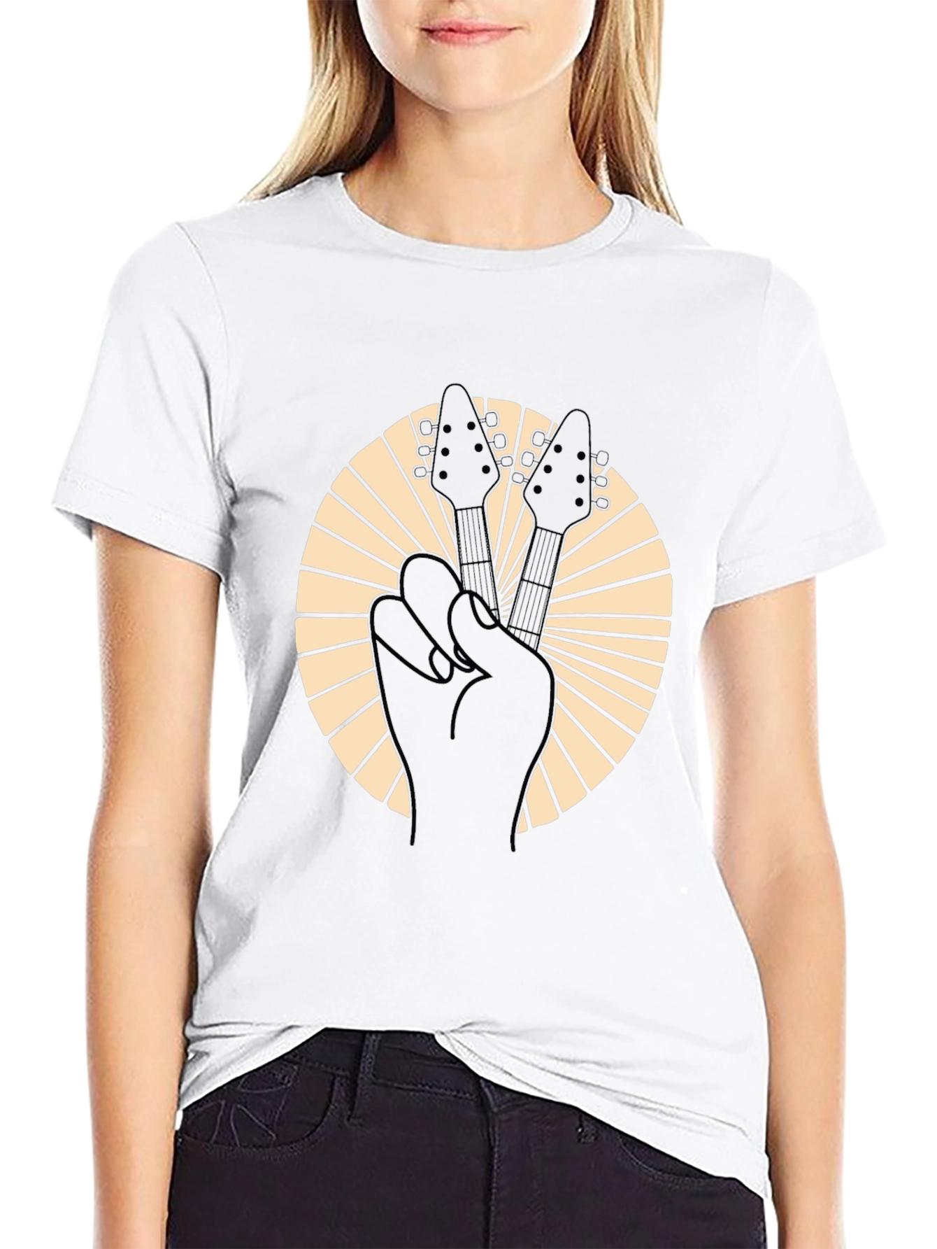 Rock On Black Guitar Peace Sign T-Shirt