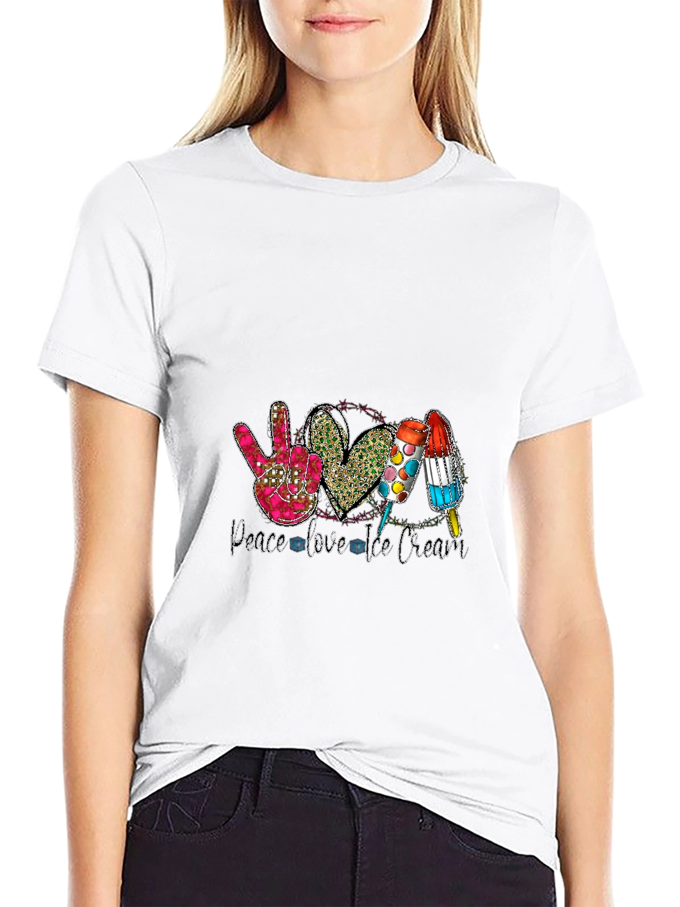 Peace Love Ice Cream Black T-Shirt