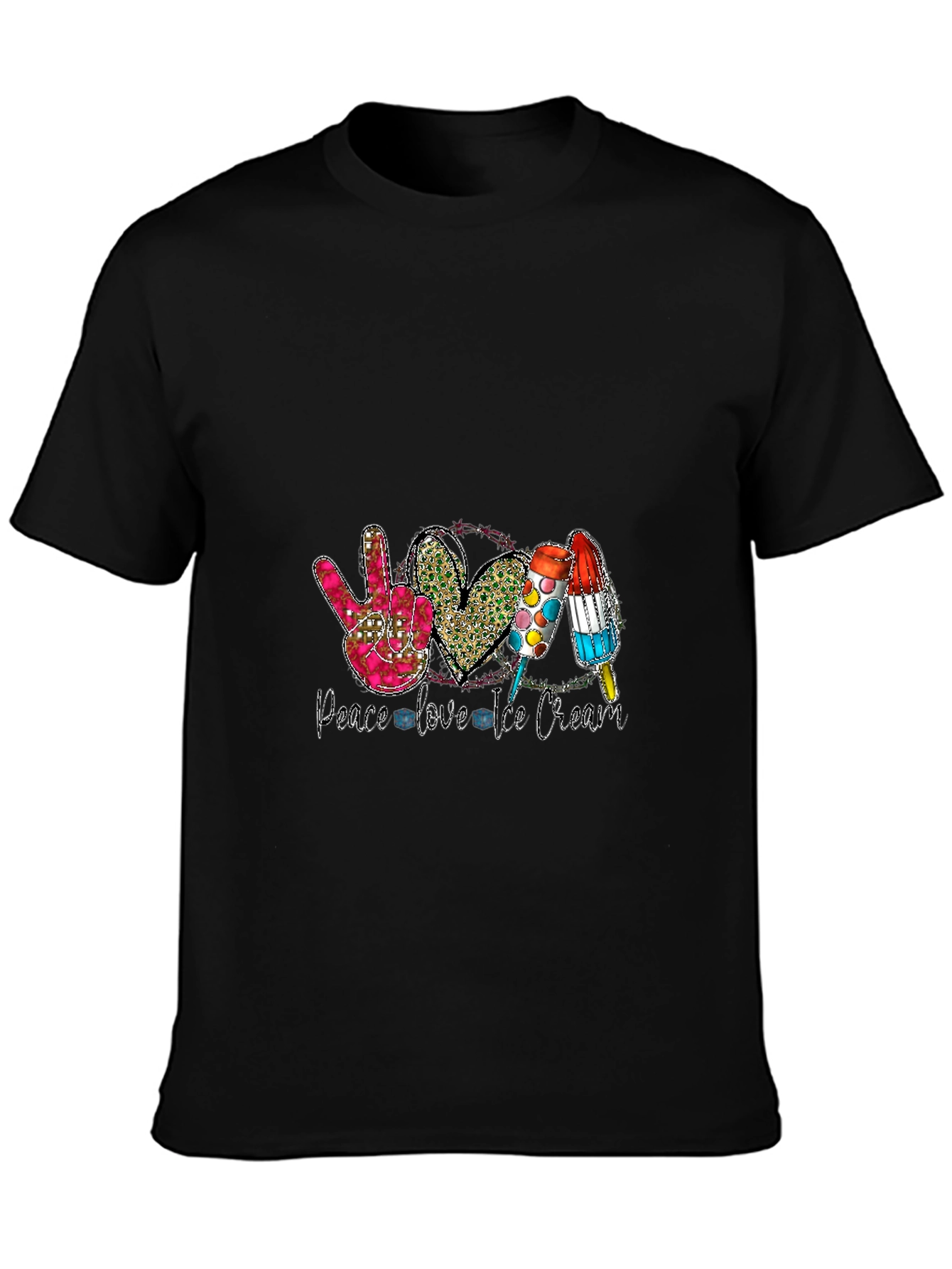 Peace Love Ice Cream Black T-Shirt