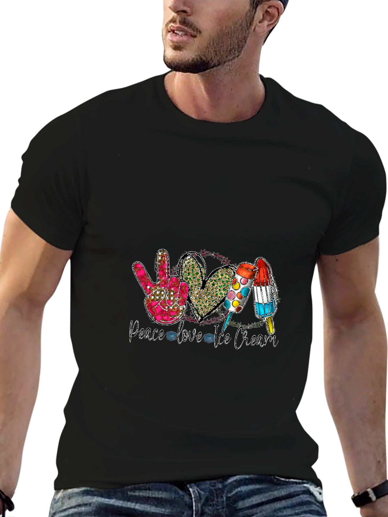 Peace Love Ice Cream Black T-Shirt