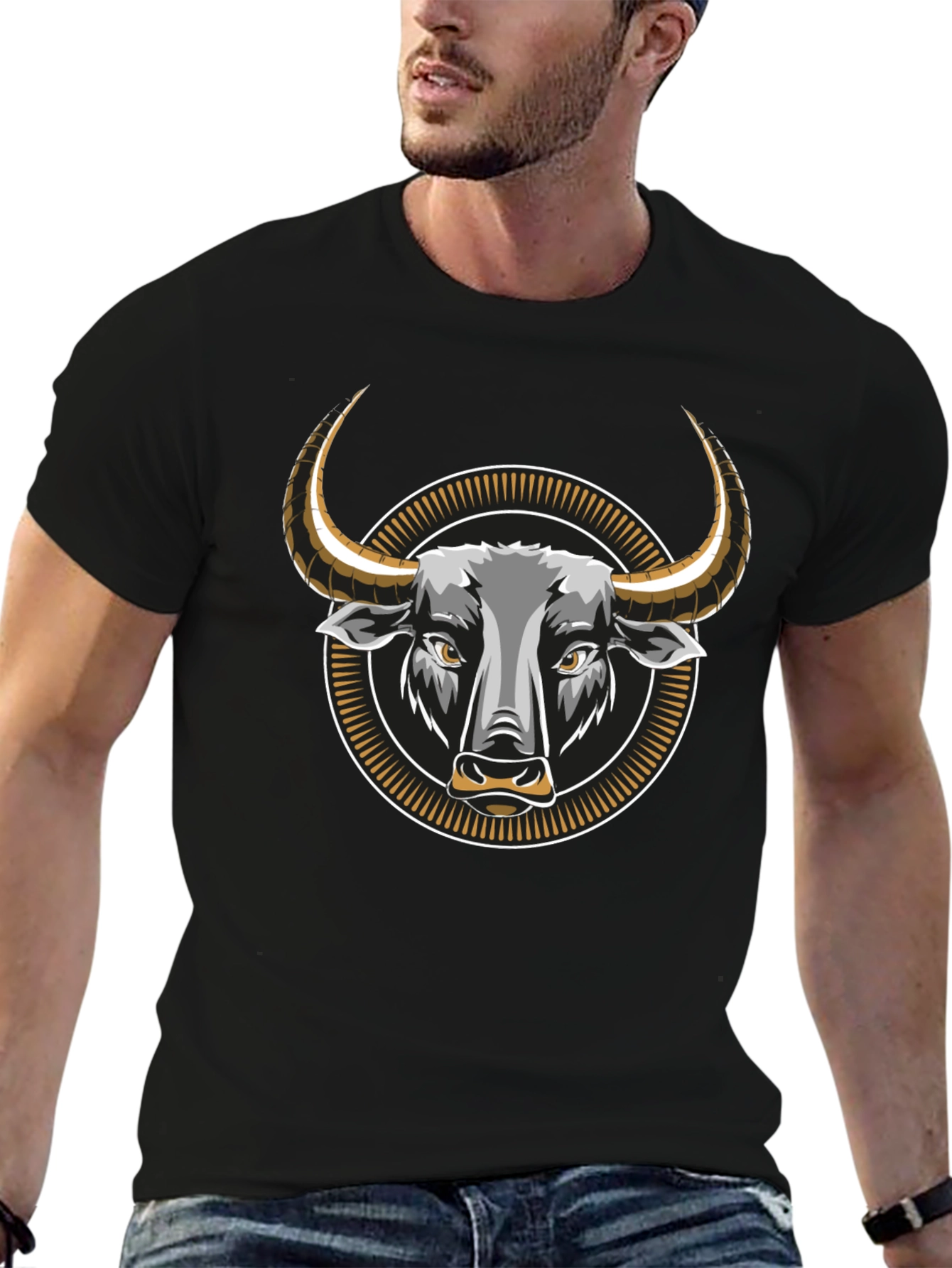 Bull Graphic Tee - Black Cotton Blend T-Shirt