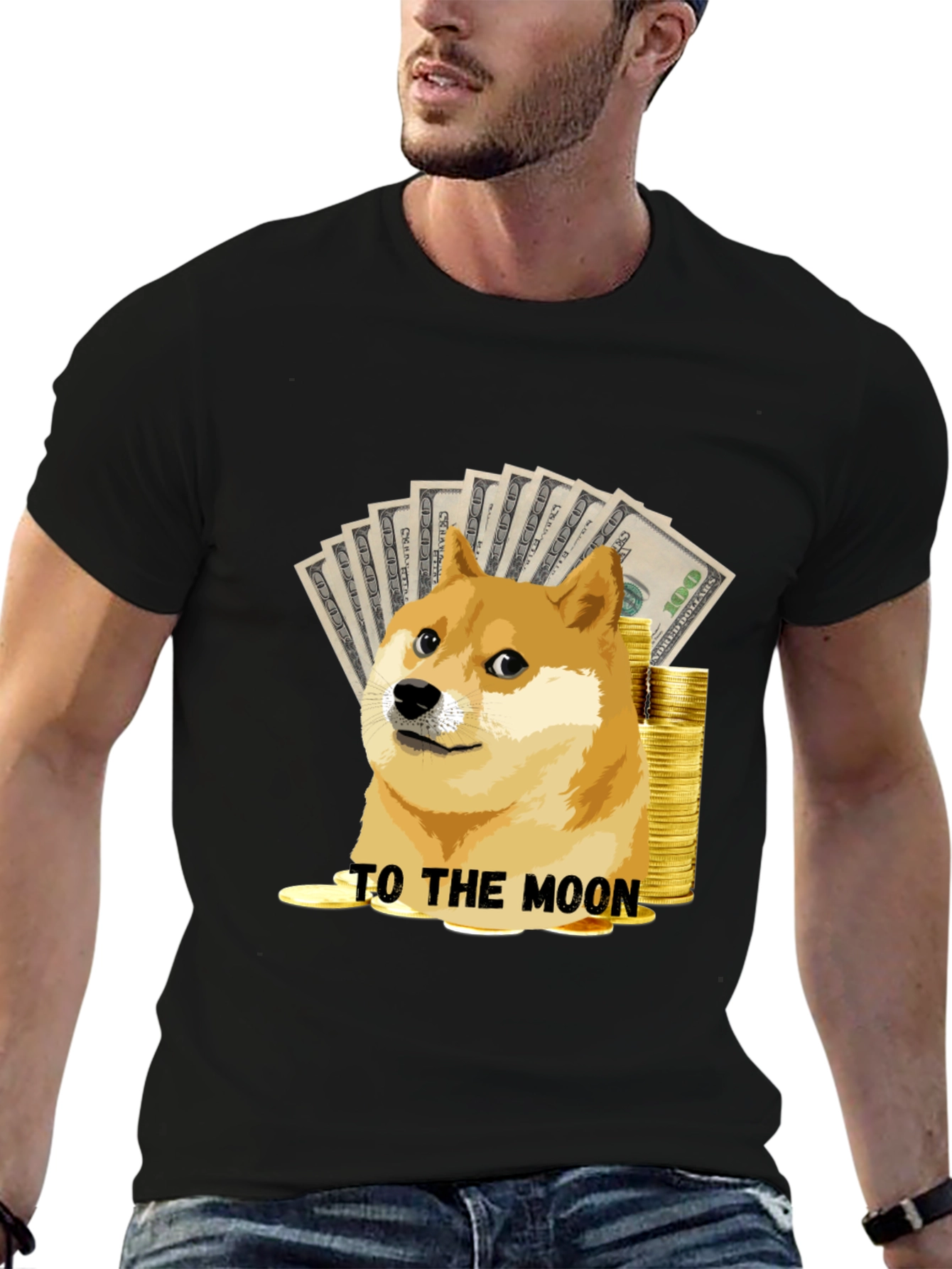 Dogecoin To The Moon Black T-Shirt