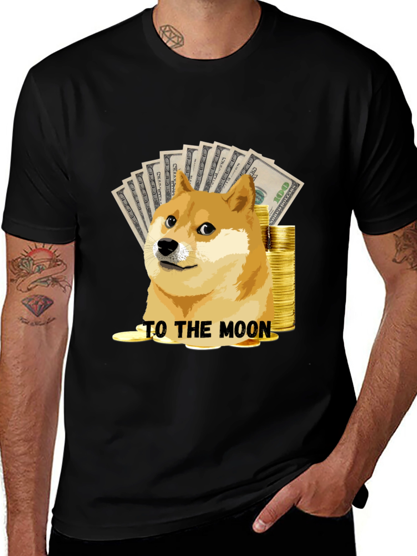 Dogecoin To The Moon Black T-Shirt