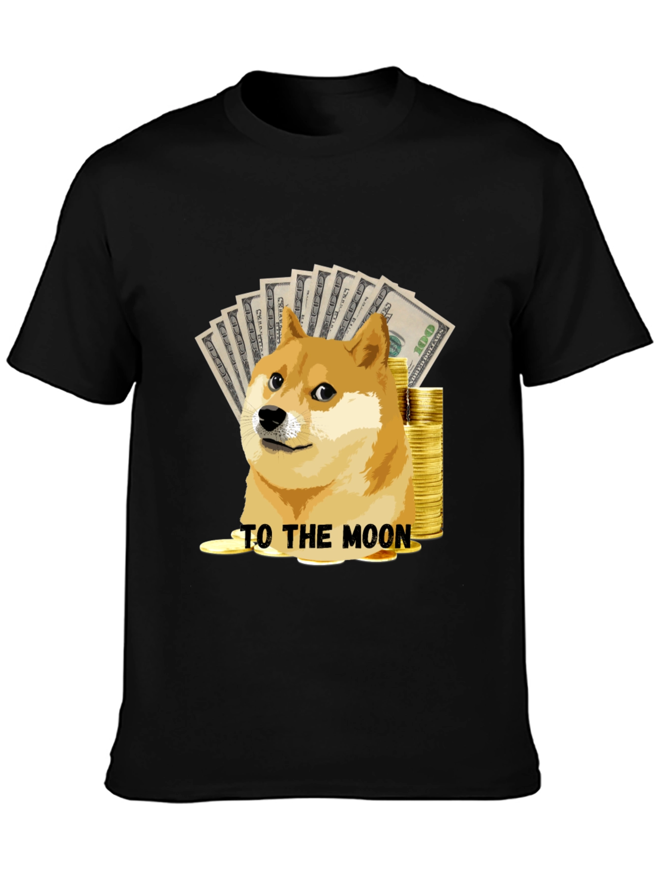 Dogecoin To The Moon Black T-Shirt