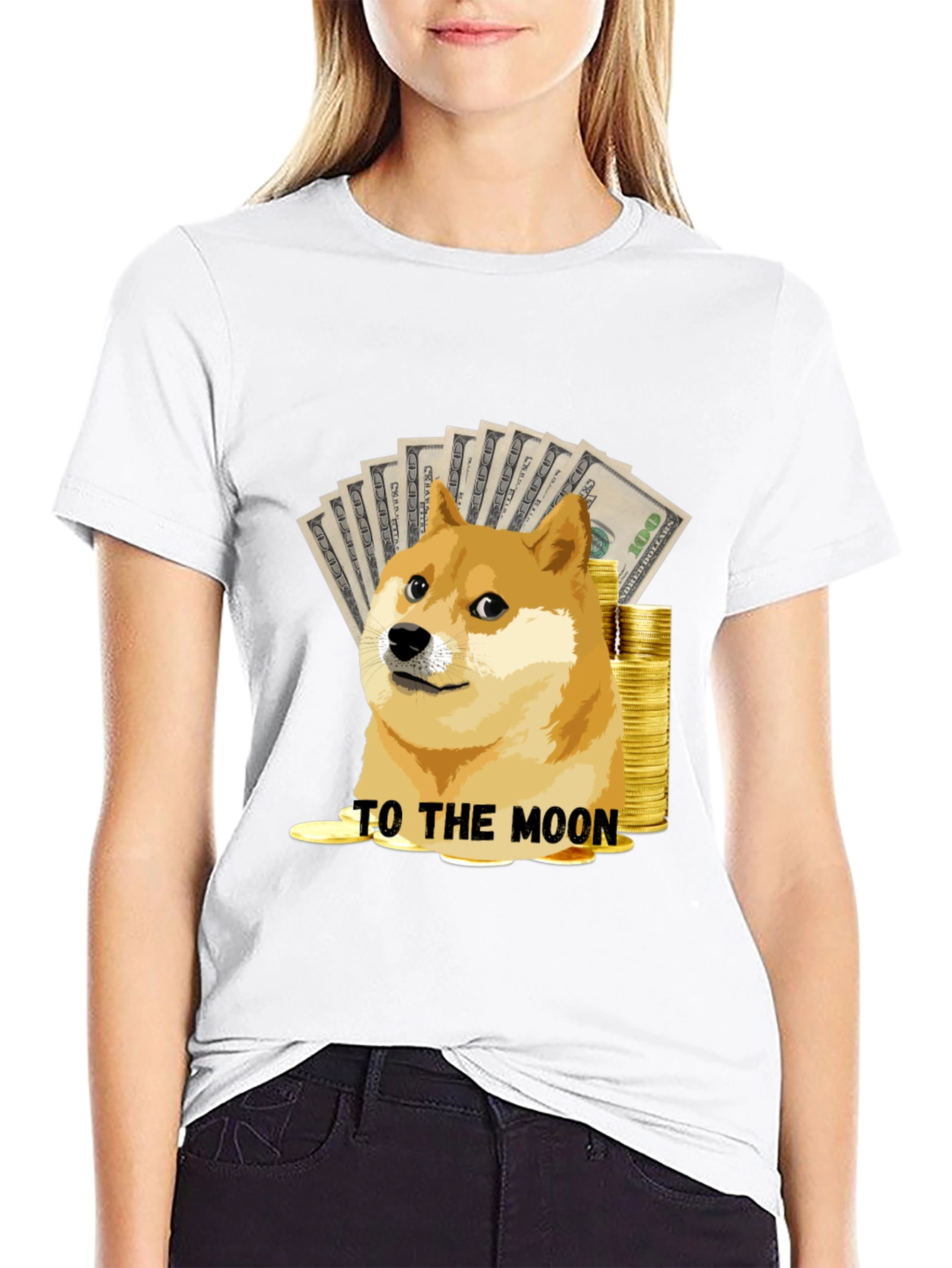 Dogecoin To The Moon Black T-Shirt