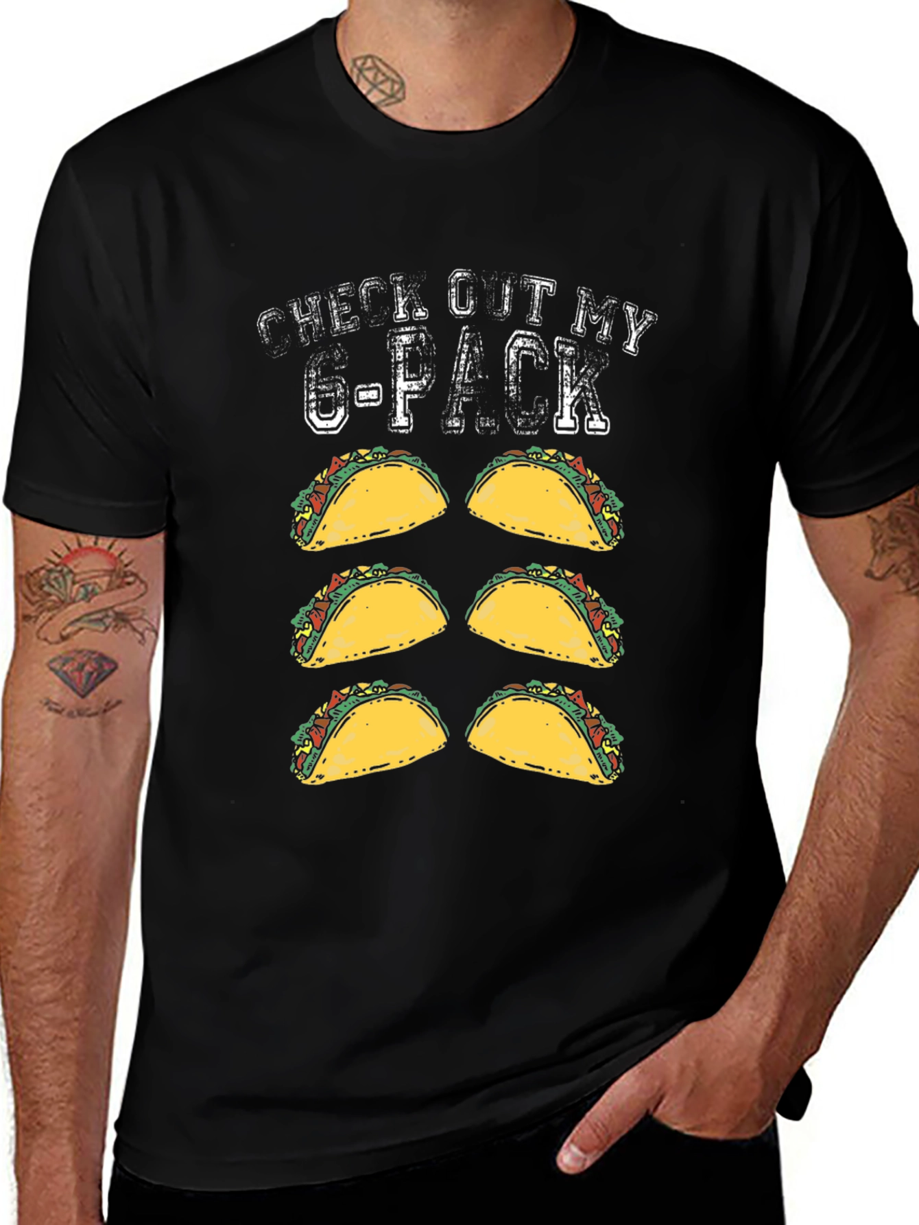 Check Out My 6-Pack Taco T-Shirt Funny Novelty Tee