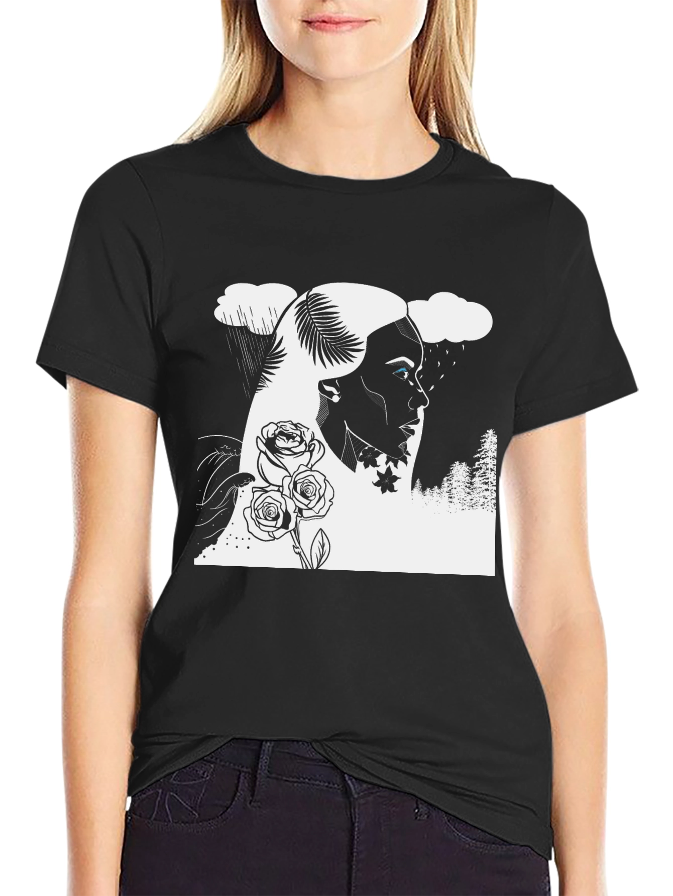 Black Graphic Tee: Lady of the Rain T-Shirt