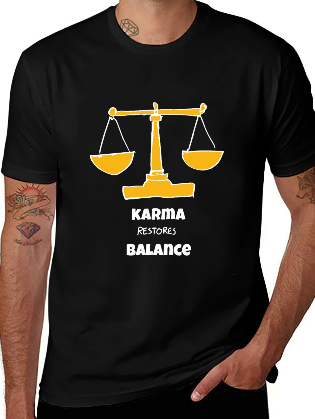 Karma Restores Balance Black Graphic T-Shirt