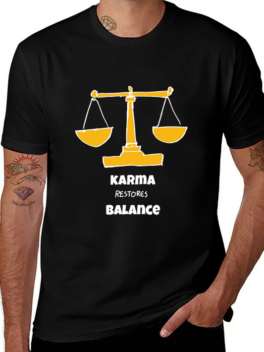 Karma Restores Balance Black Graphic T-Shirt
