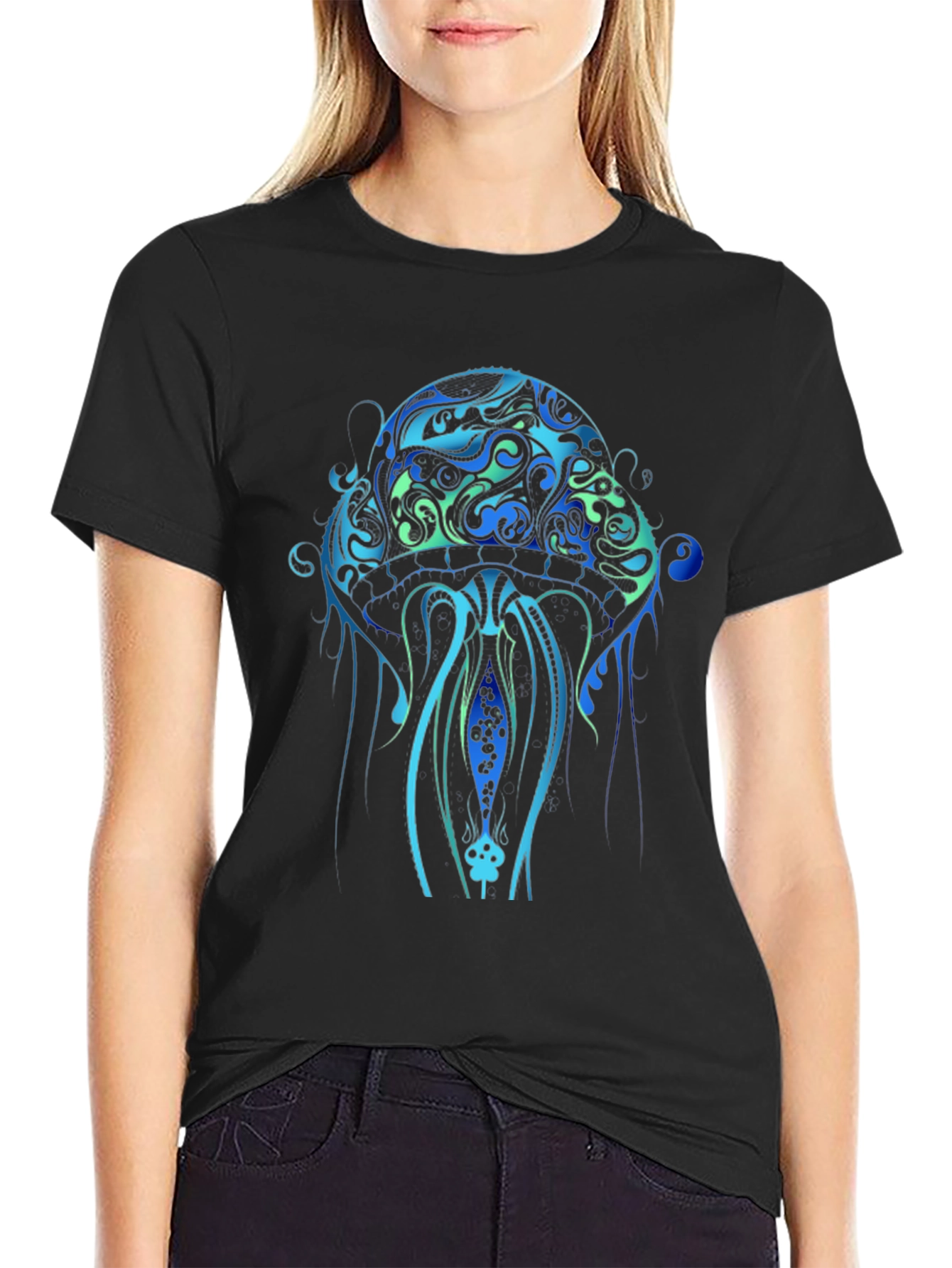 Jellyfish Graphic Print Black T-Shirt