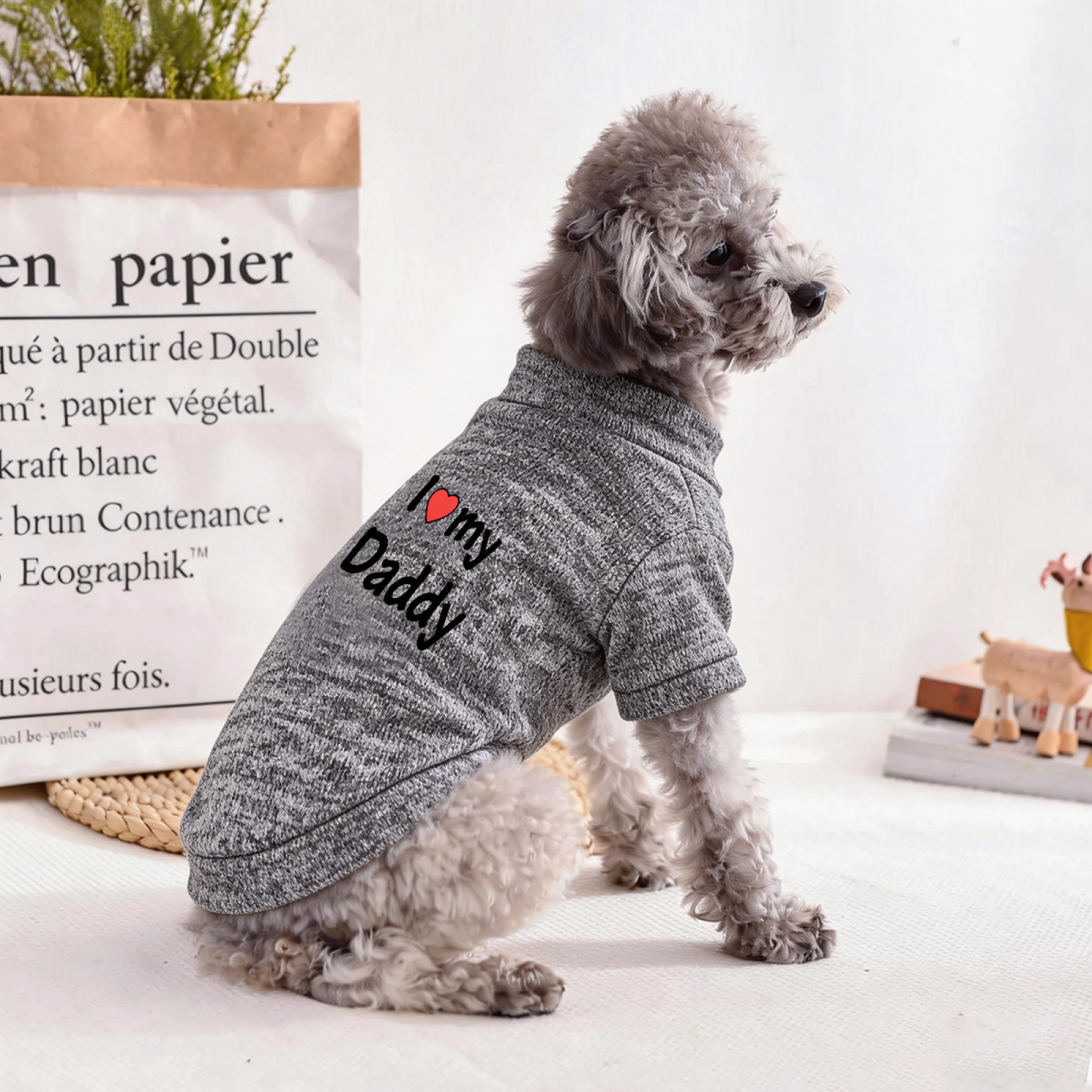 I Love My Daddy Red Heart Heather Grey Dog Sweater