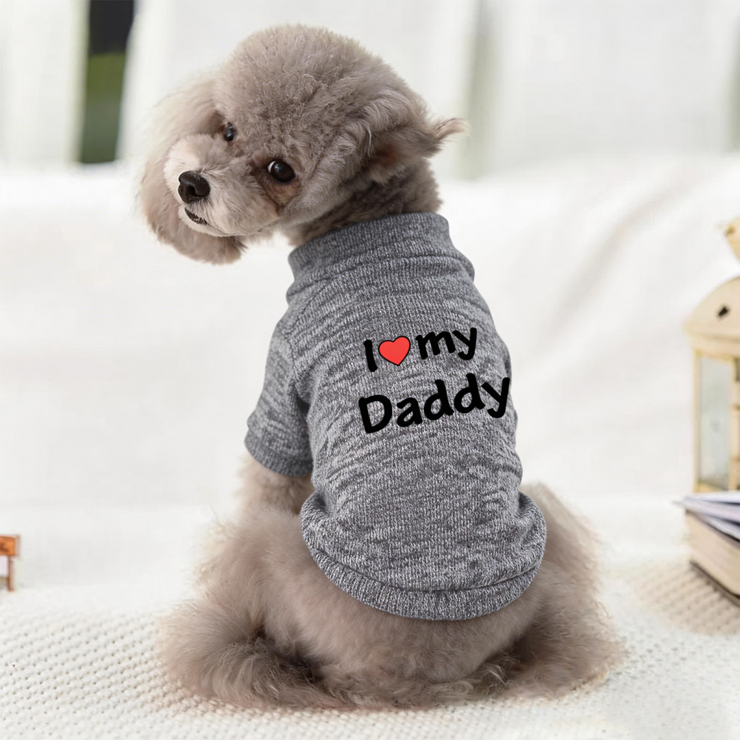 I Love My Daddy Red Heart Heather Grey Dog Sweater