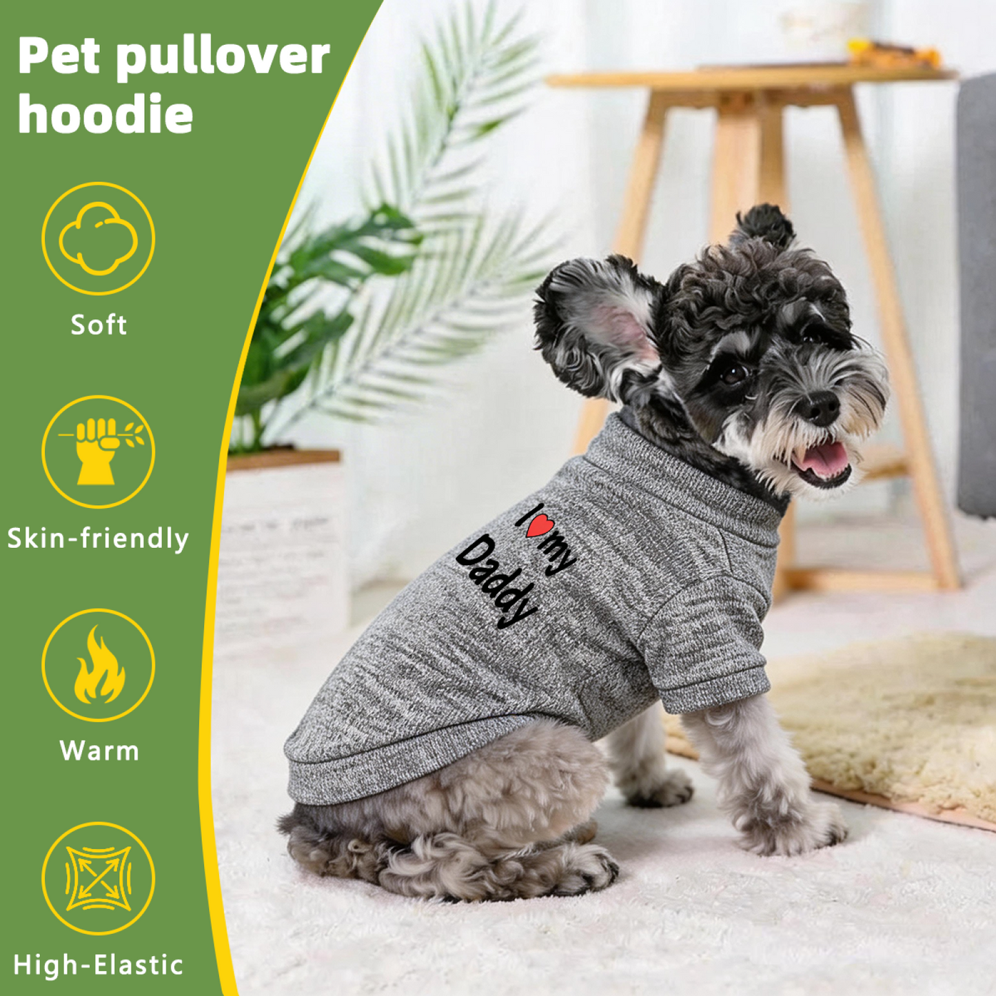 I Love My Daddy Red Heart Heather Grey Dog Sweater