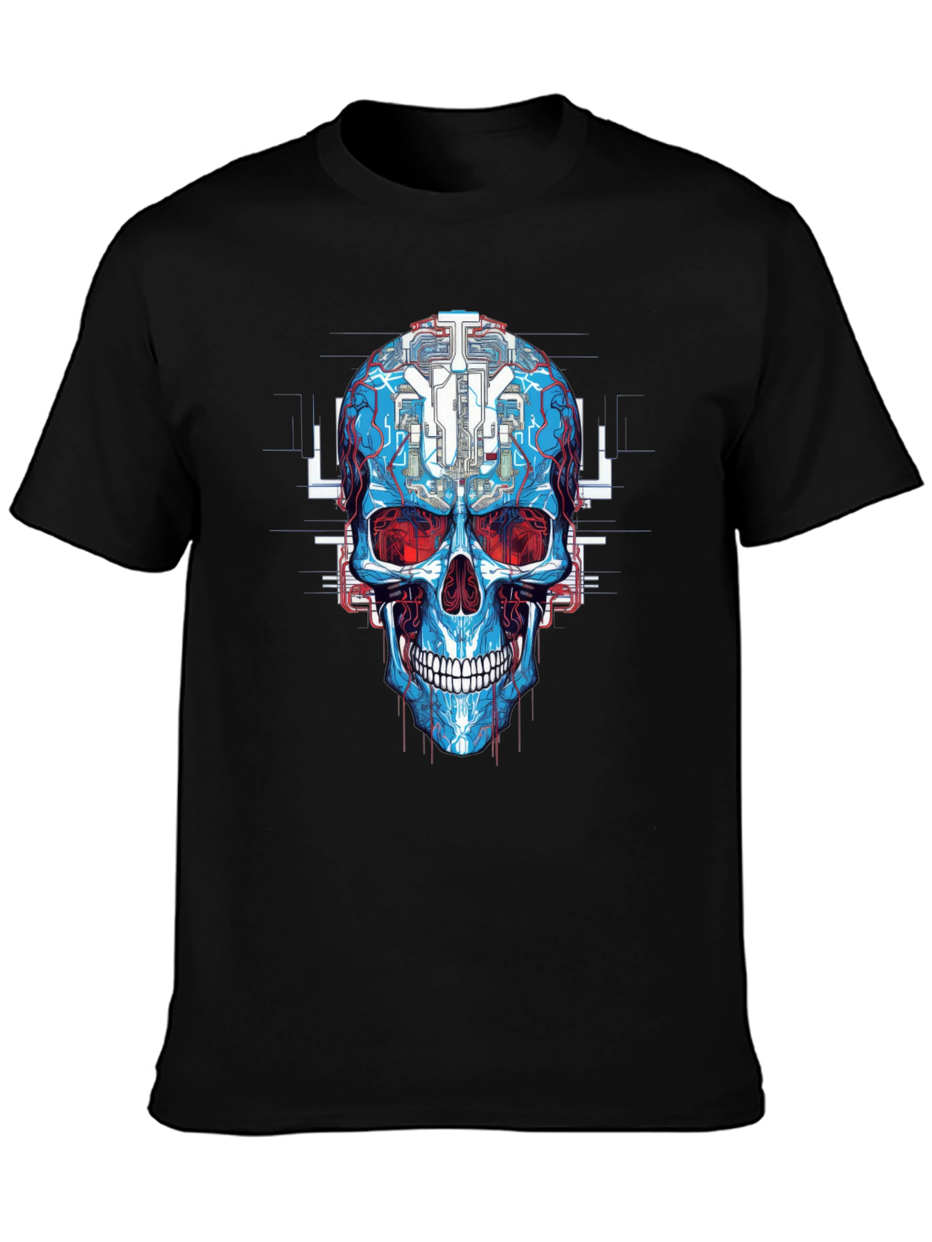 Cyberpunk Skull Graphic Tee - Futuristic Design