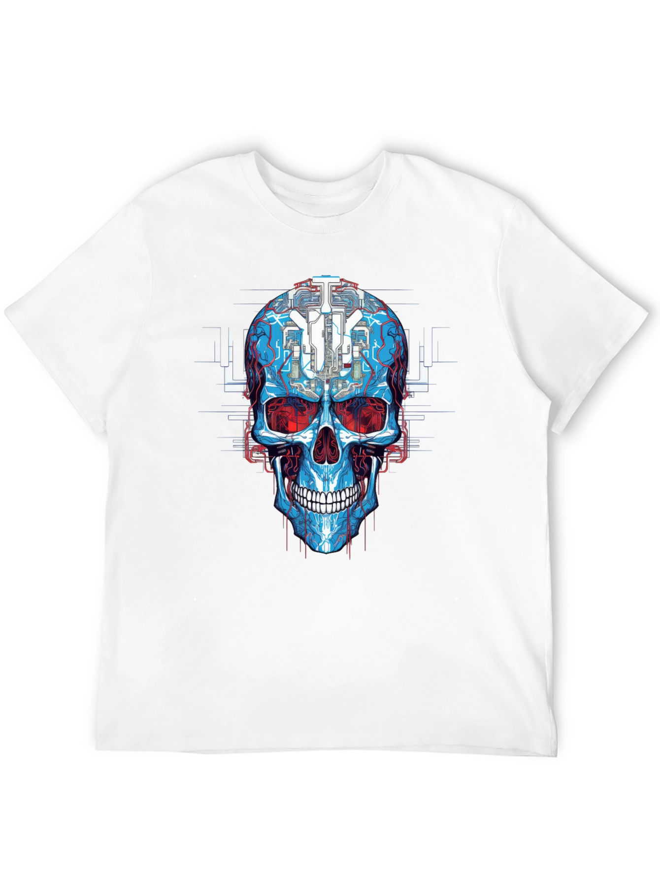 Cyberpunk Skull Graphic Tee - Futuristic Design