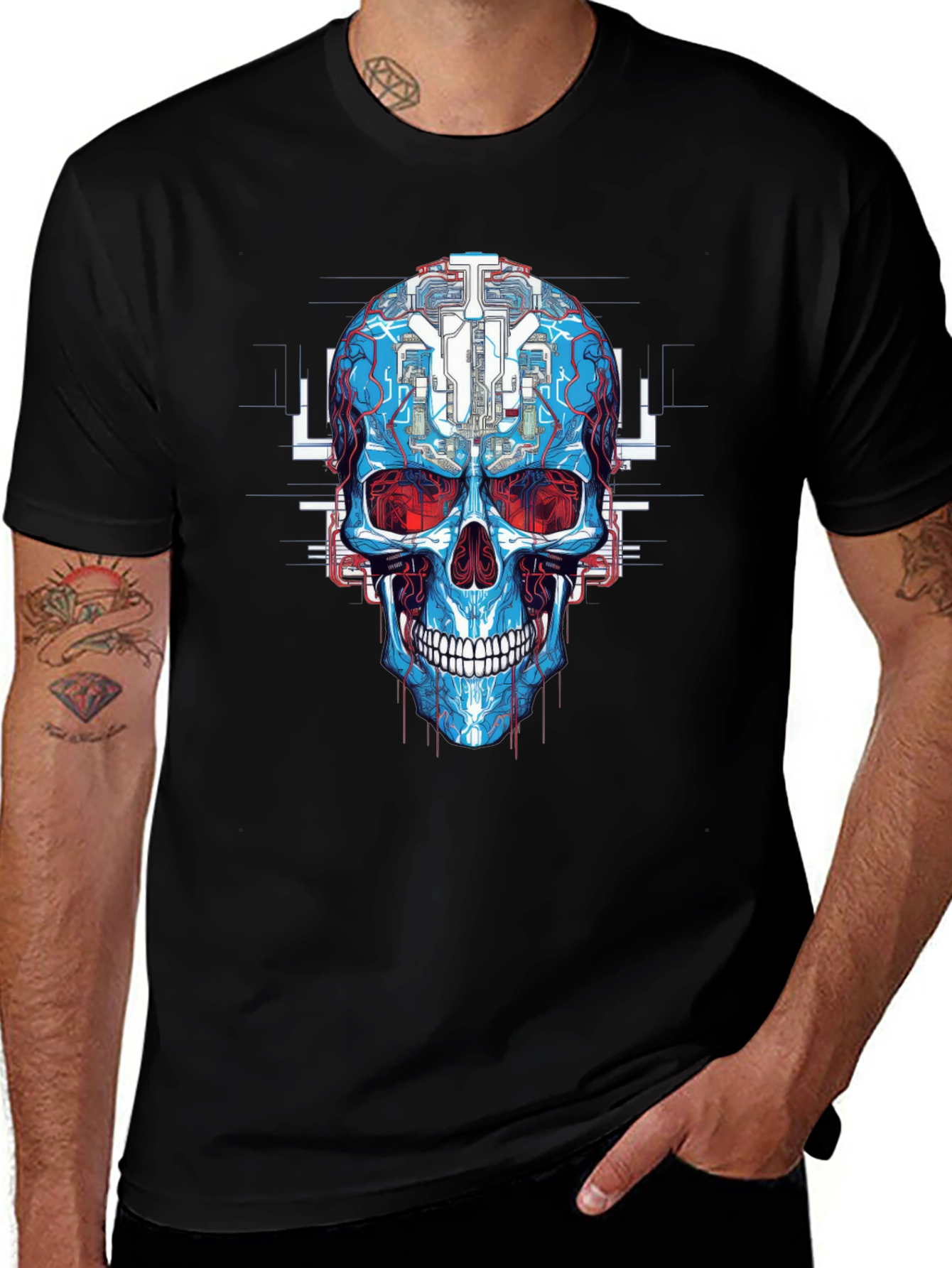 Cyberpunk Skull Graphic Tee - Futuristic Design