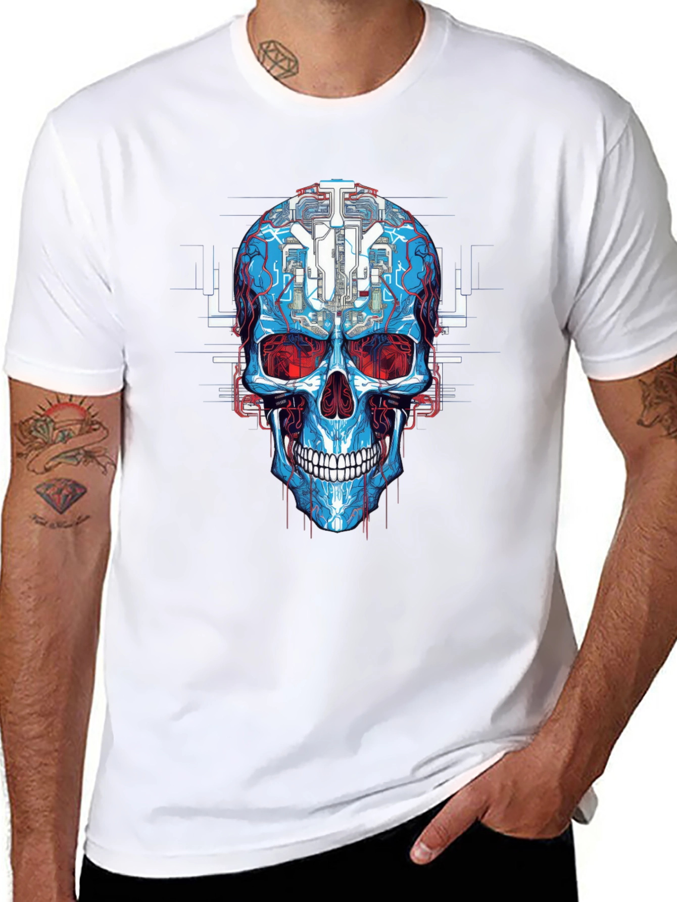 Cyberpunk Skull Graphic Tee - Futuristic Design