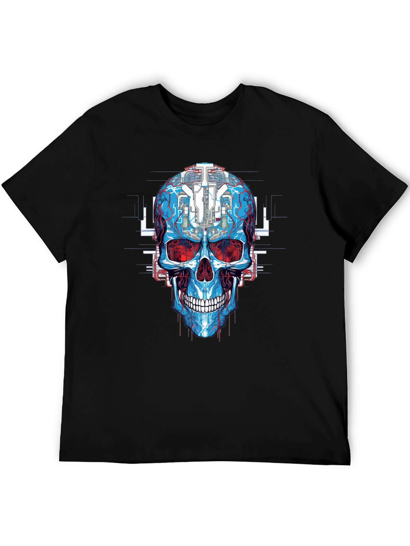 Cyberpunk Skull Graphic Tee - Futuristic Design