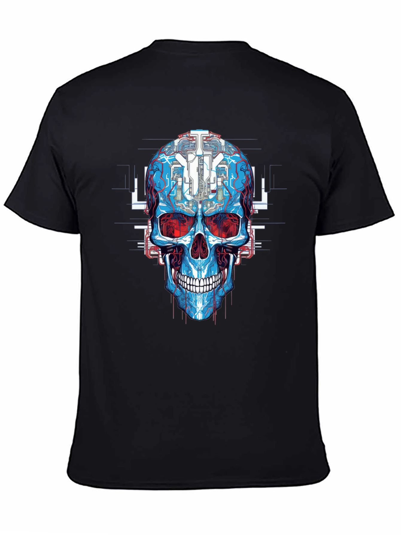 Cyberpunk Skull Graphic Tee - Futuristic Design