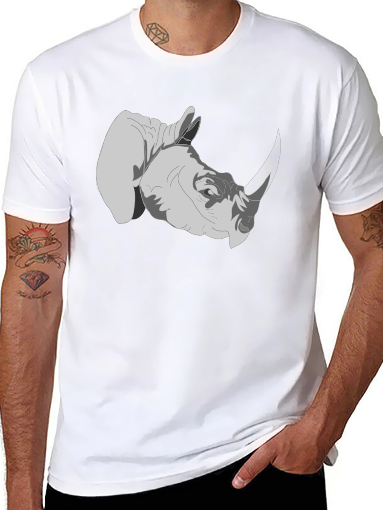 Rhinoceros Graphic Tee - Black Cotton T-Shirt