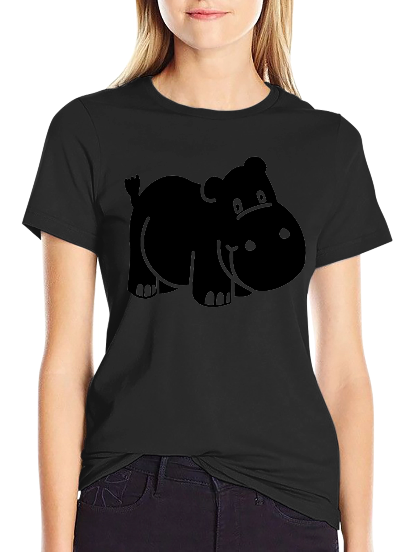 Hippo Graphic Tee - Black Cotton Comfort