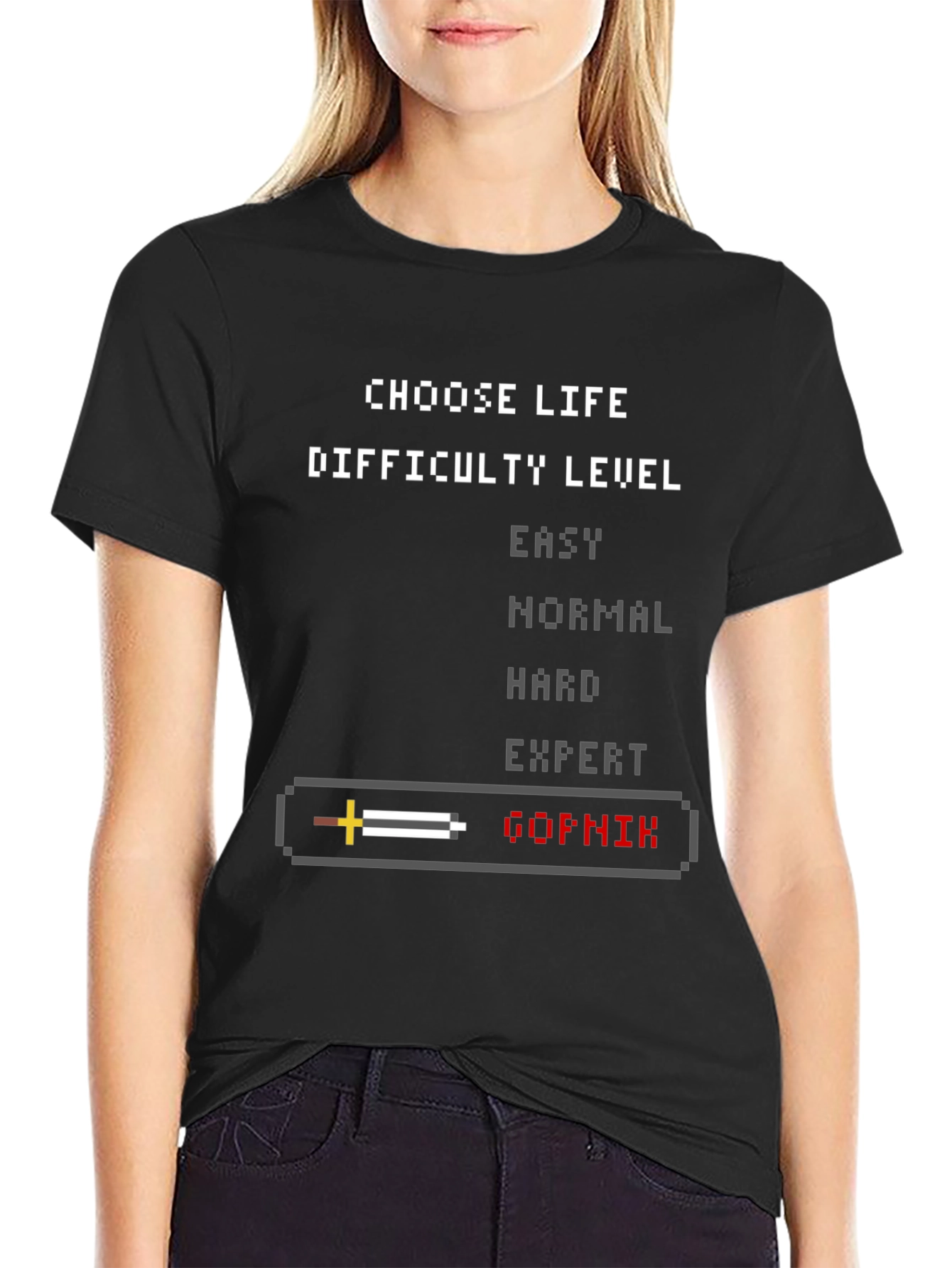 Choose Life Difficulty Level Pixel Art Graphic T-Shirt