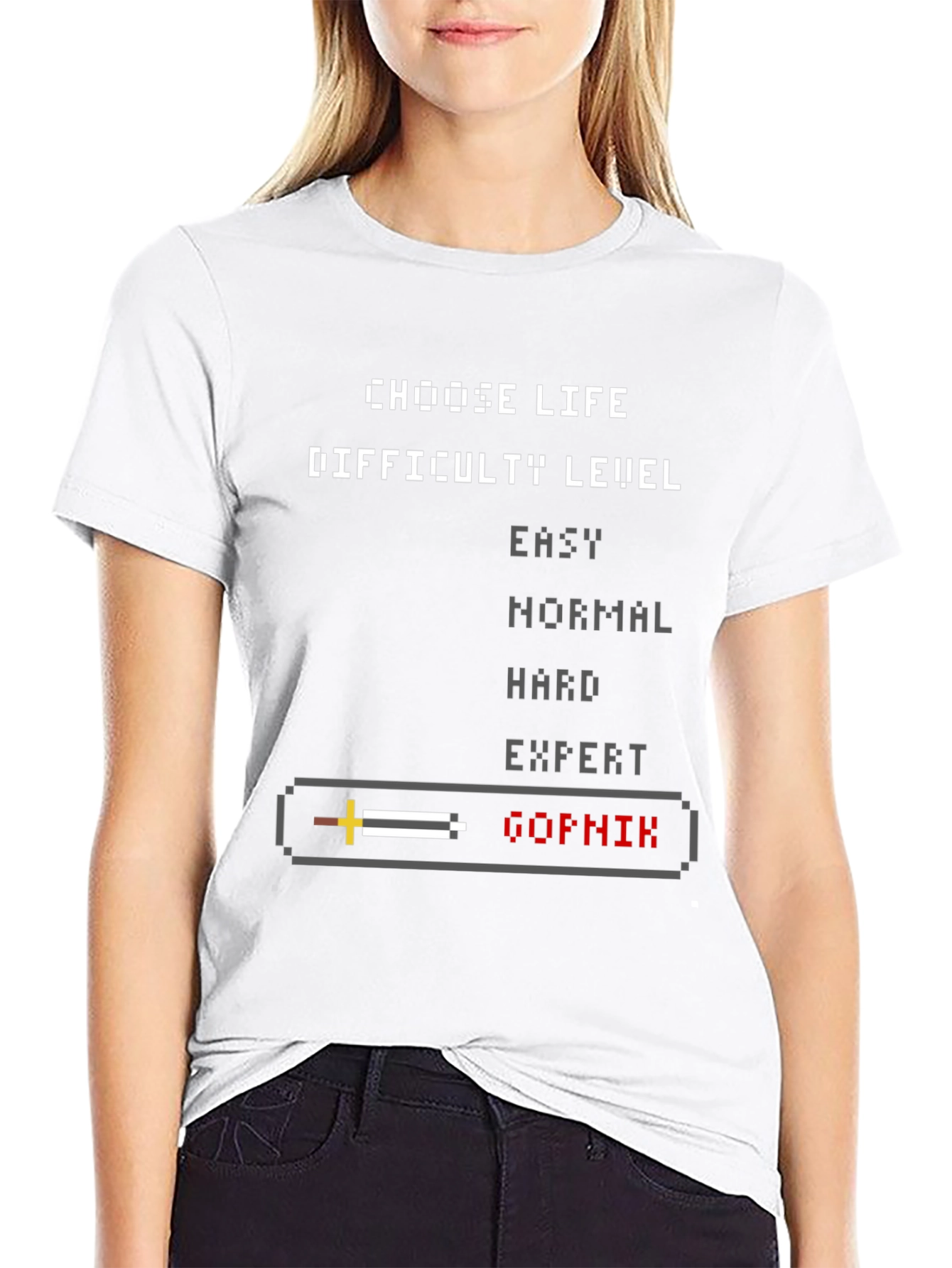 Choose Life Difficulty Level Pixel Art Graphic T-Shirt