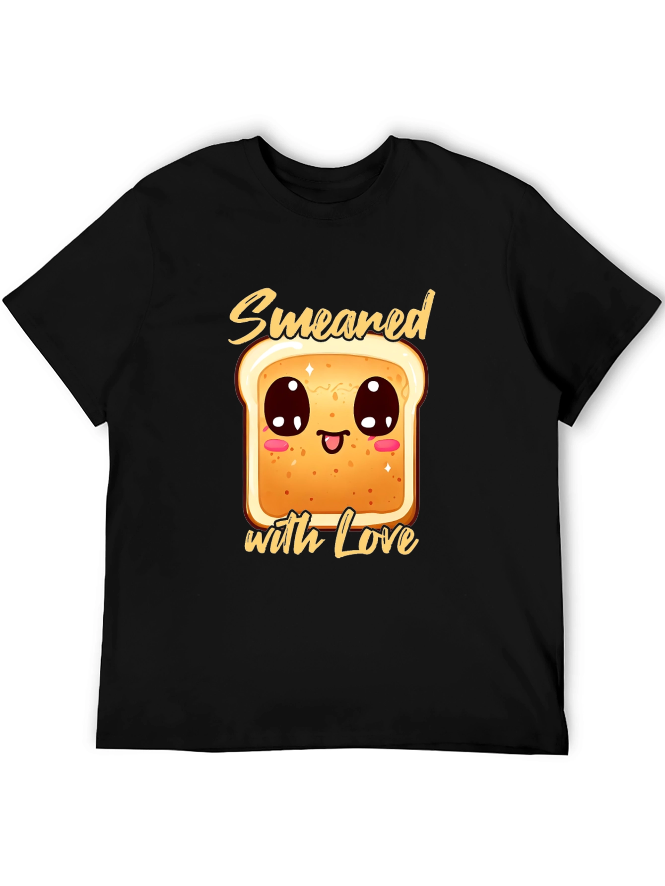 Cute Smear Bread with Love Black T-Shirt