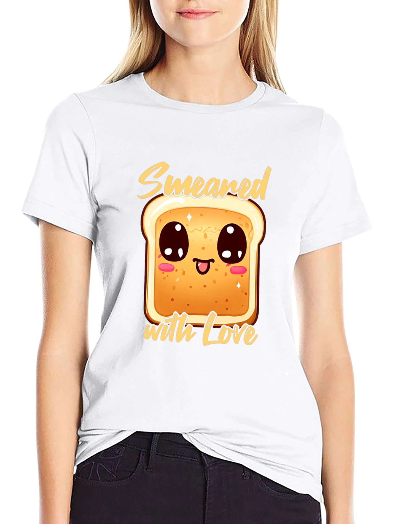 Cute Smear Bread with Love Black T-Shirt